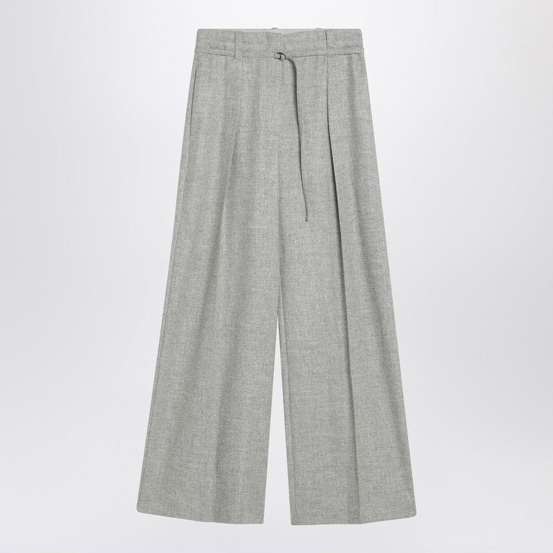 Brunello Cucinelli Wide-Leg Grey Wool-Cashmere Trousers Grey