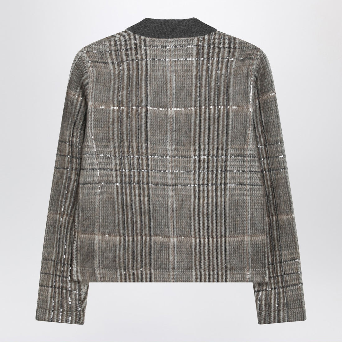 Brunello Cucinelli Jacquard Mohair Wool Cashmere Cardigan with Dazzling Check Embroidery Multicolor