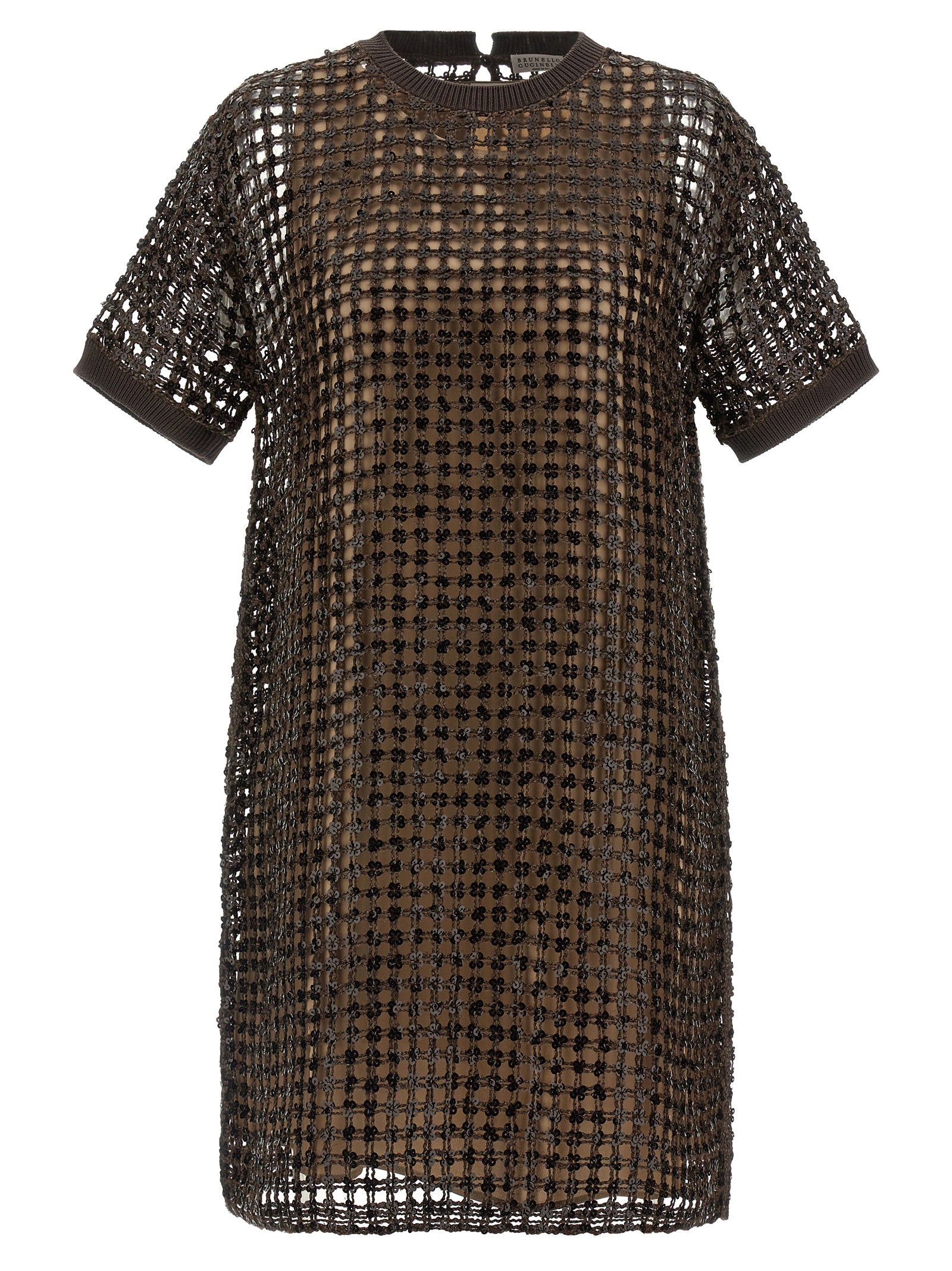 Brunello Cucinelli Sequin Mesh Dress Brown