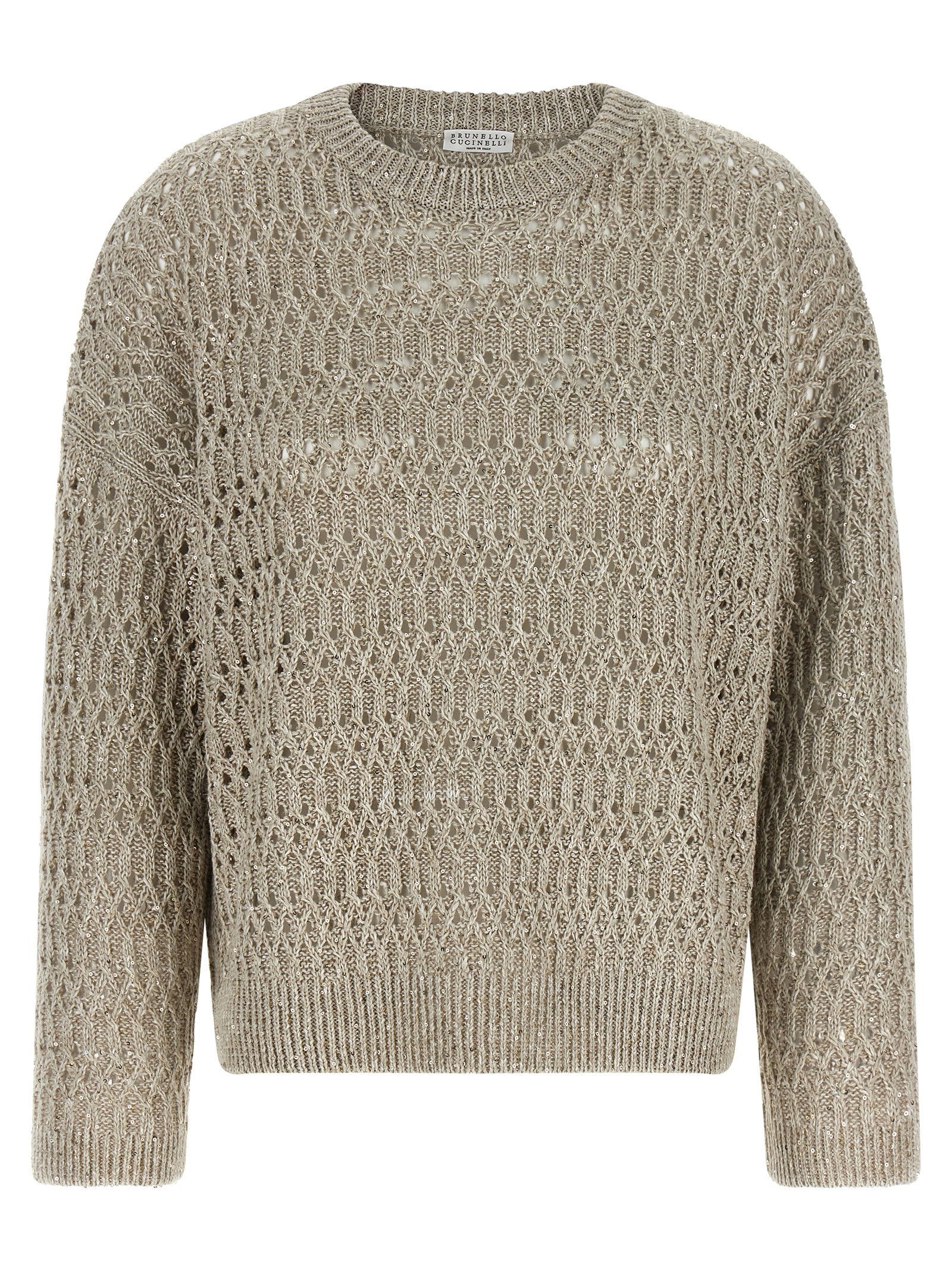 Brunello Cucinelli Dazzling Braids Sweater Beige