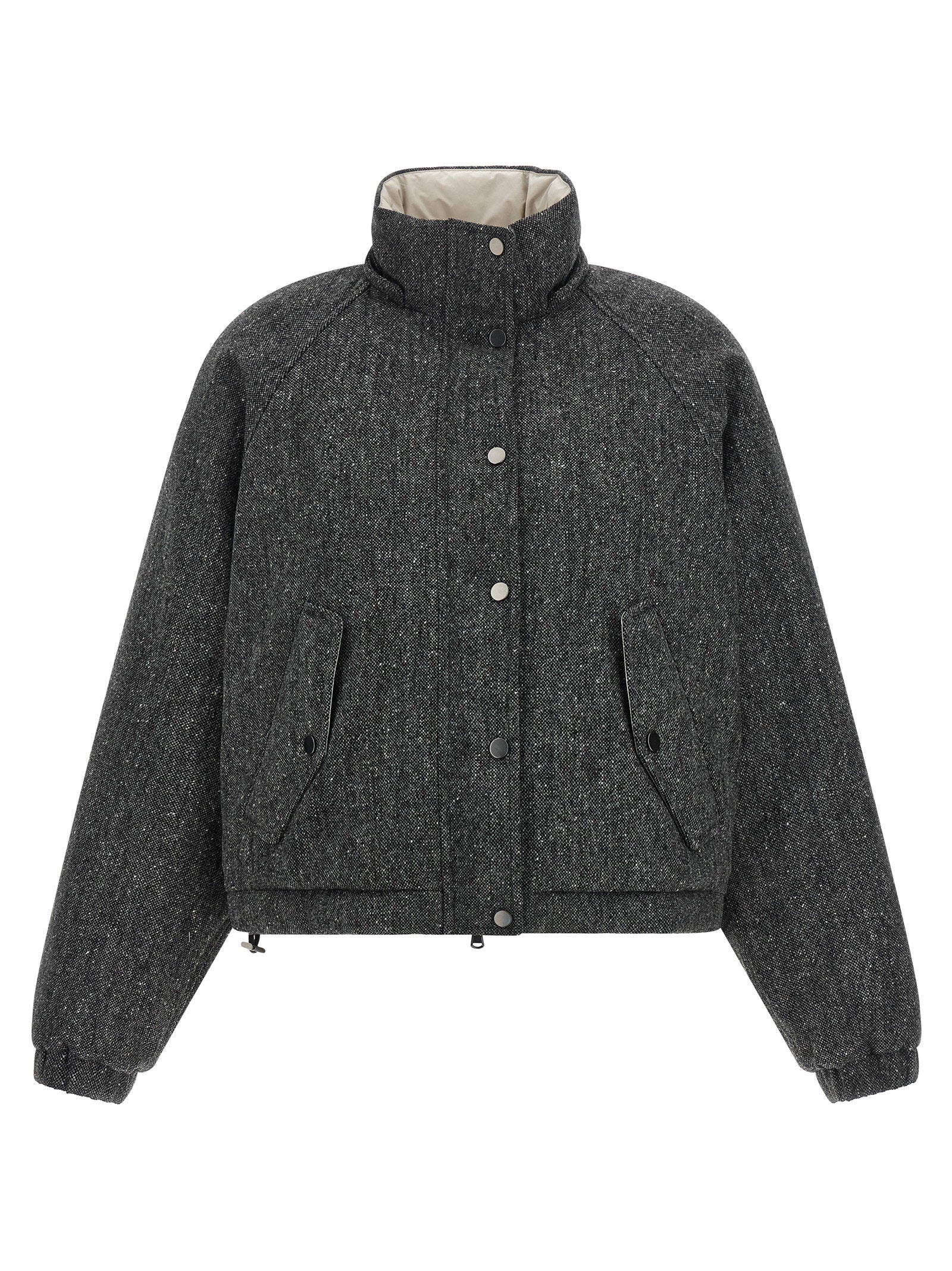 Brunello Cucinelli Shiny Zipper Pull Down Jacket Gray