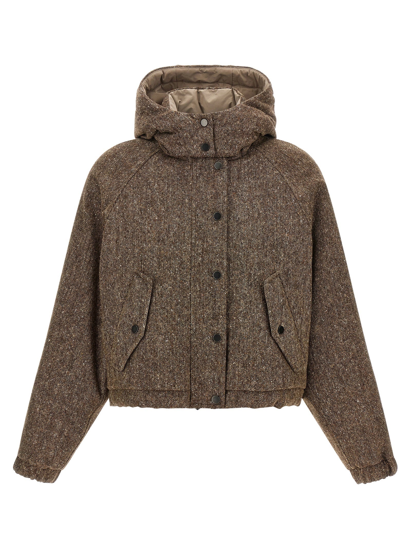 Brunello Cucinelli Donegal Tweed Down Jacket Brown