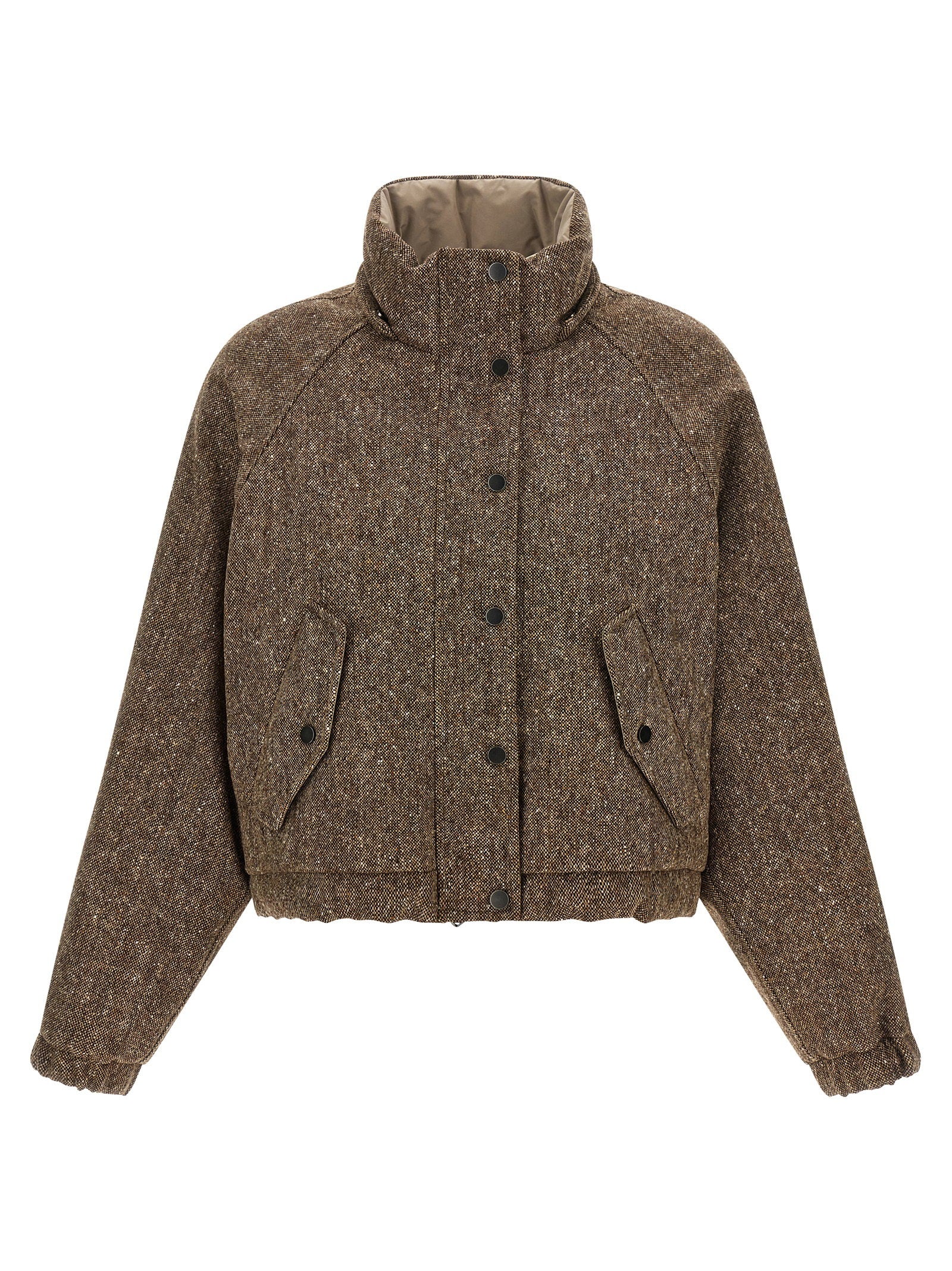 Brunello Cucinelli Donegal Tweed Down Jacket Brown