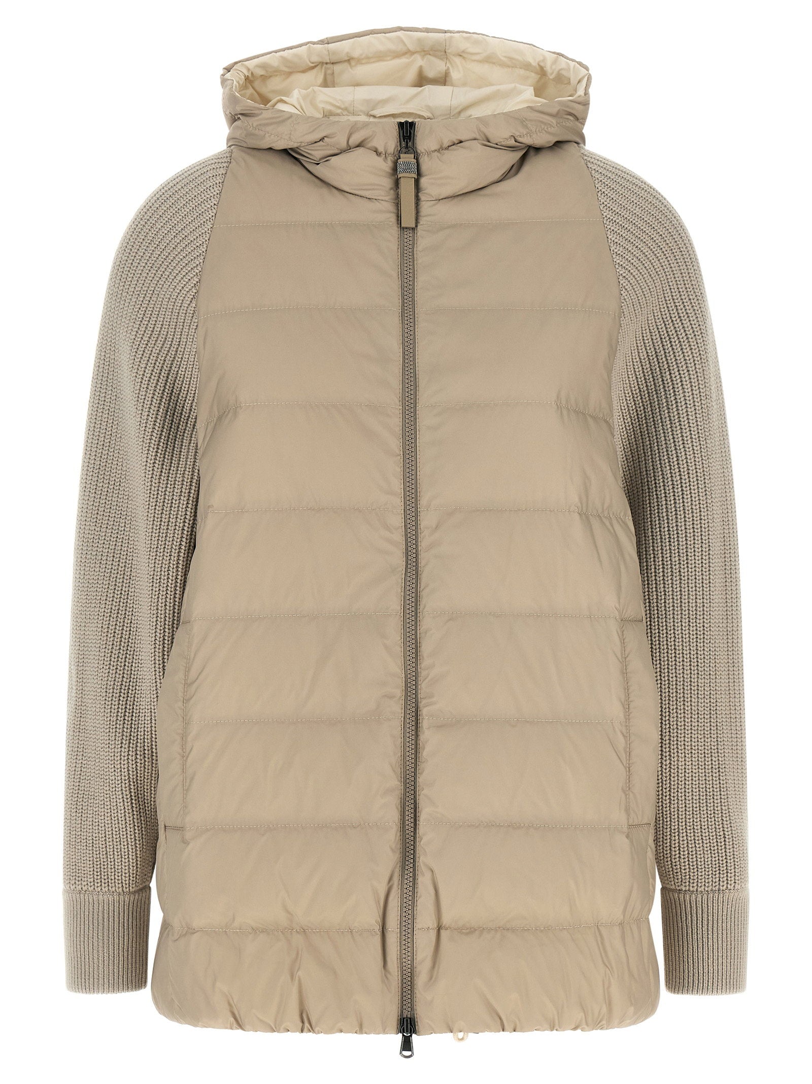 Brunello Cucinelli Shiny Zipper Pull Down Jacket Beige