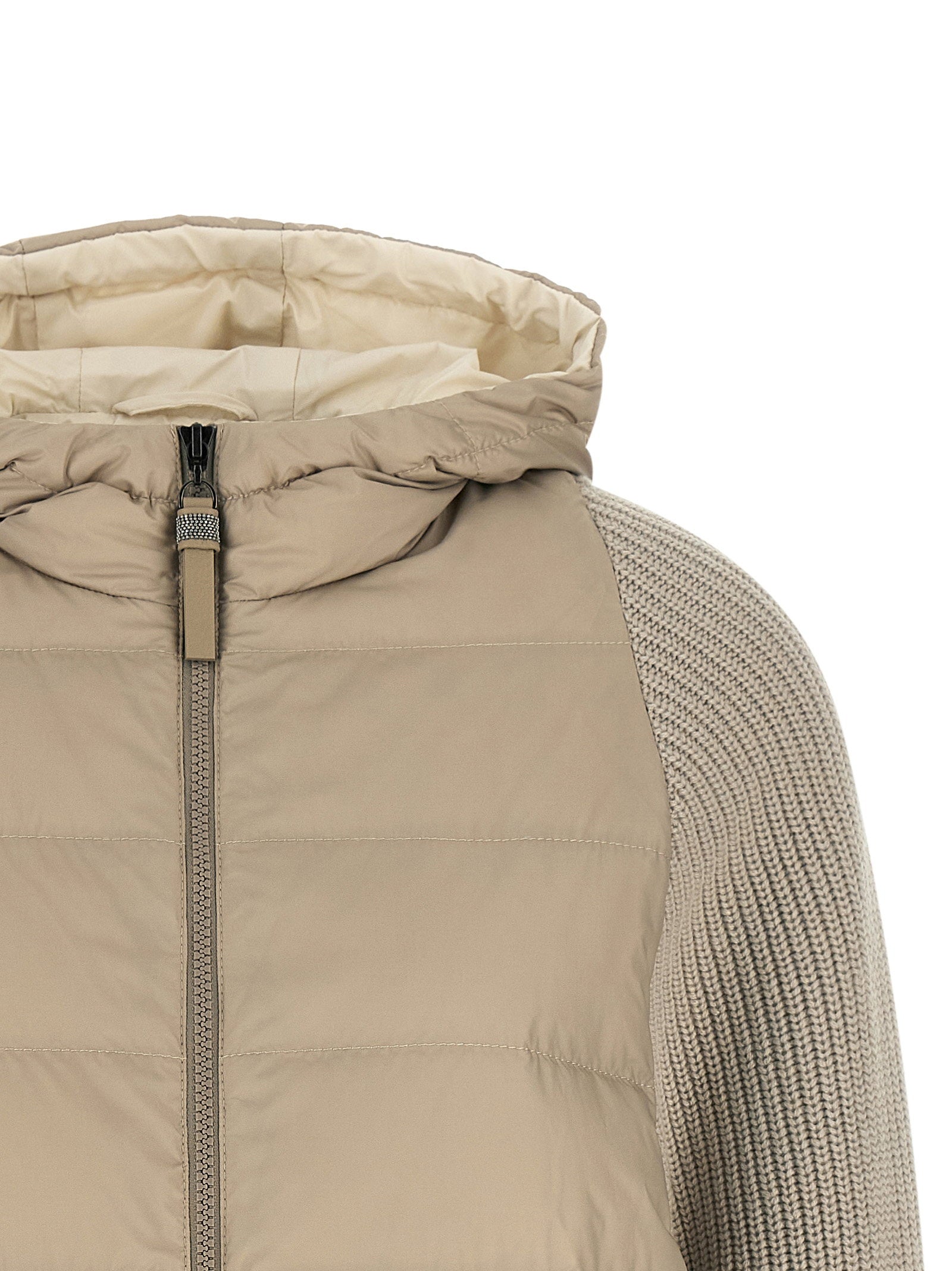 Brunello Cucinelli Shiny Zipper Pull Down Jacket Beige
