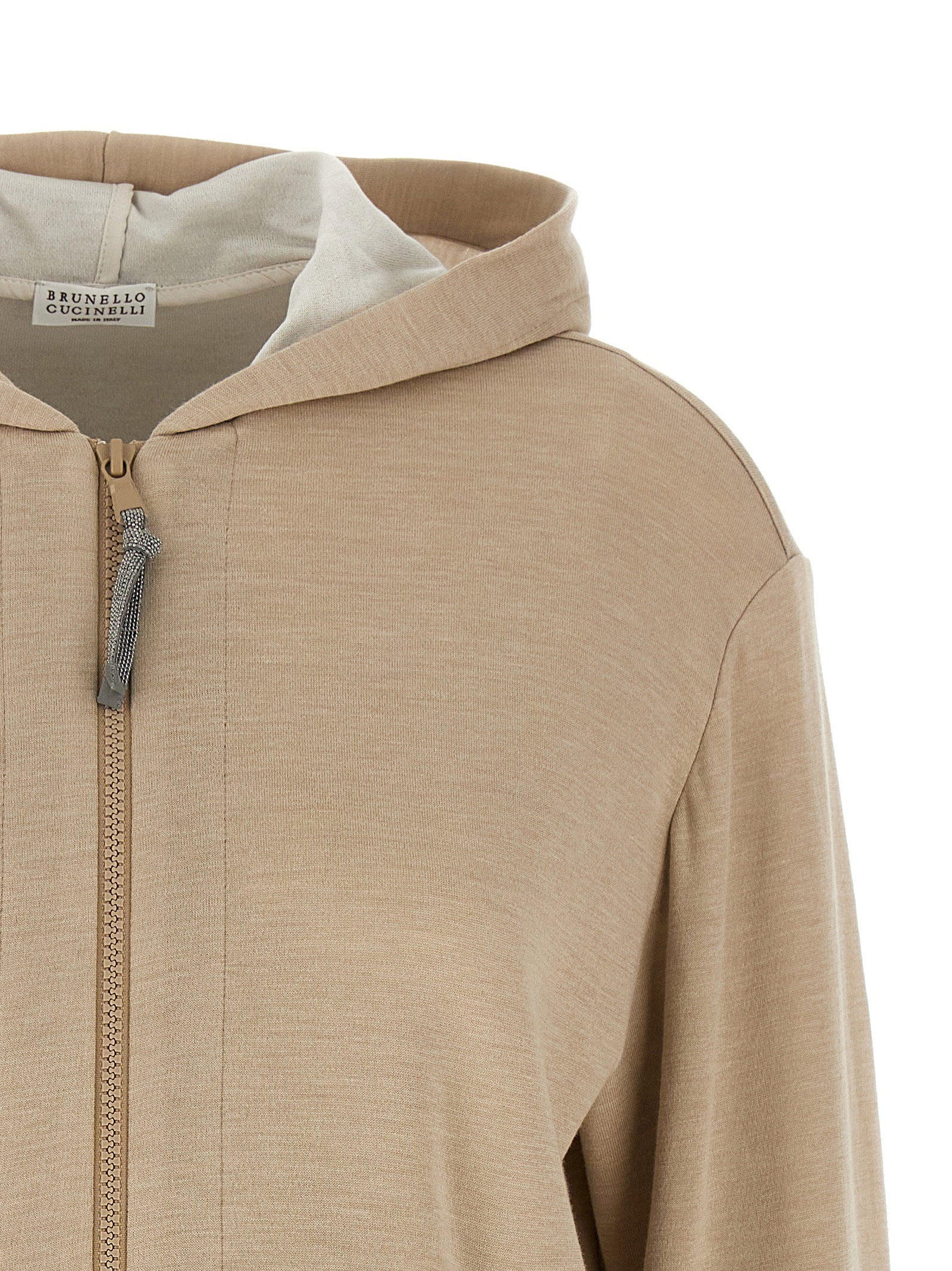 Brunello Cucinelli Precious Zipper Pull Hoodie Beige