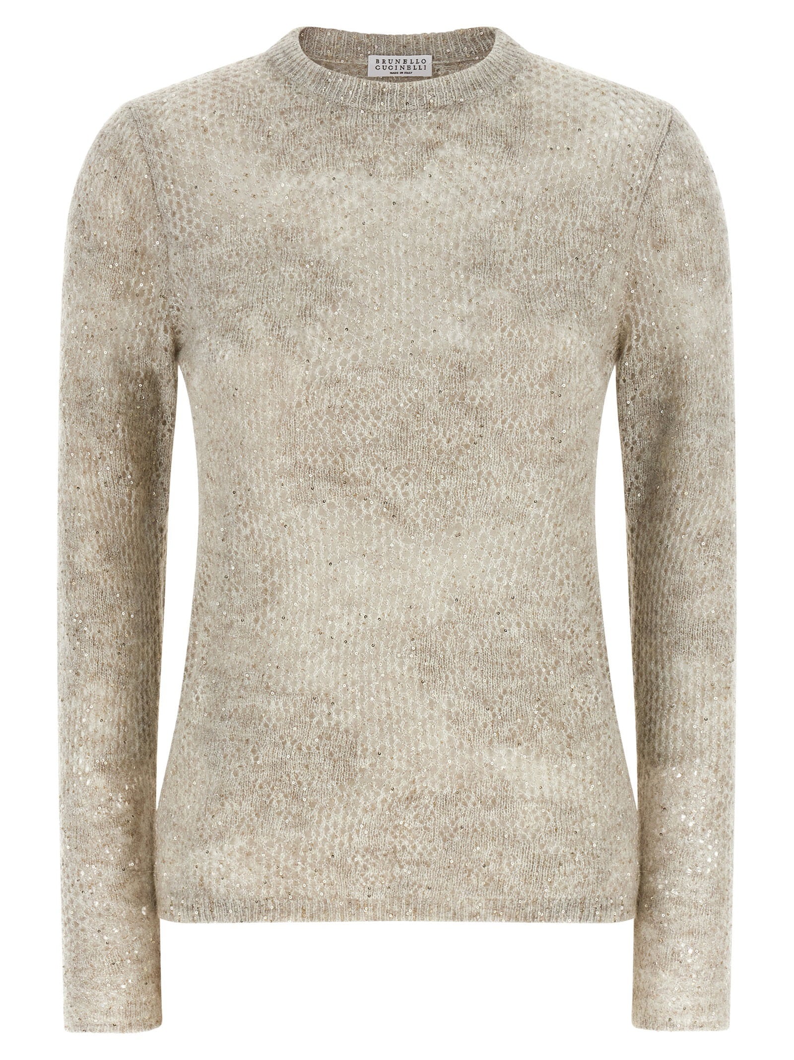 Brunello Cucinelli Flower Lace Sweater Beige