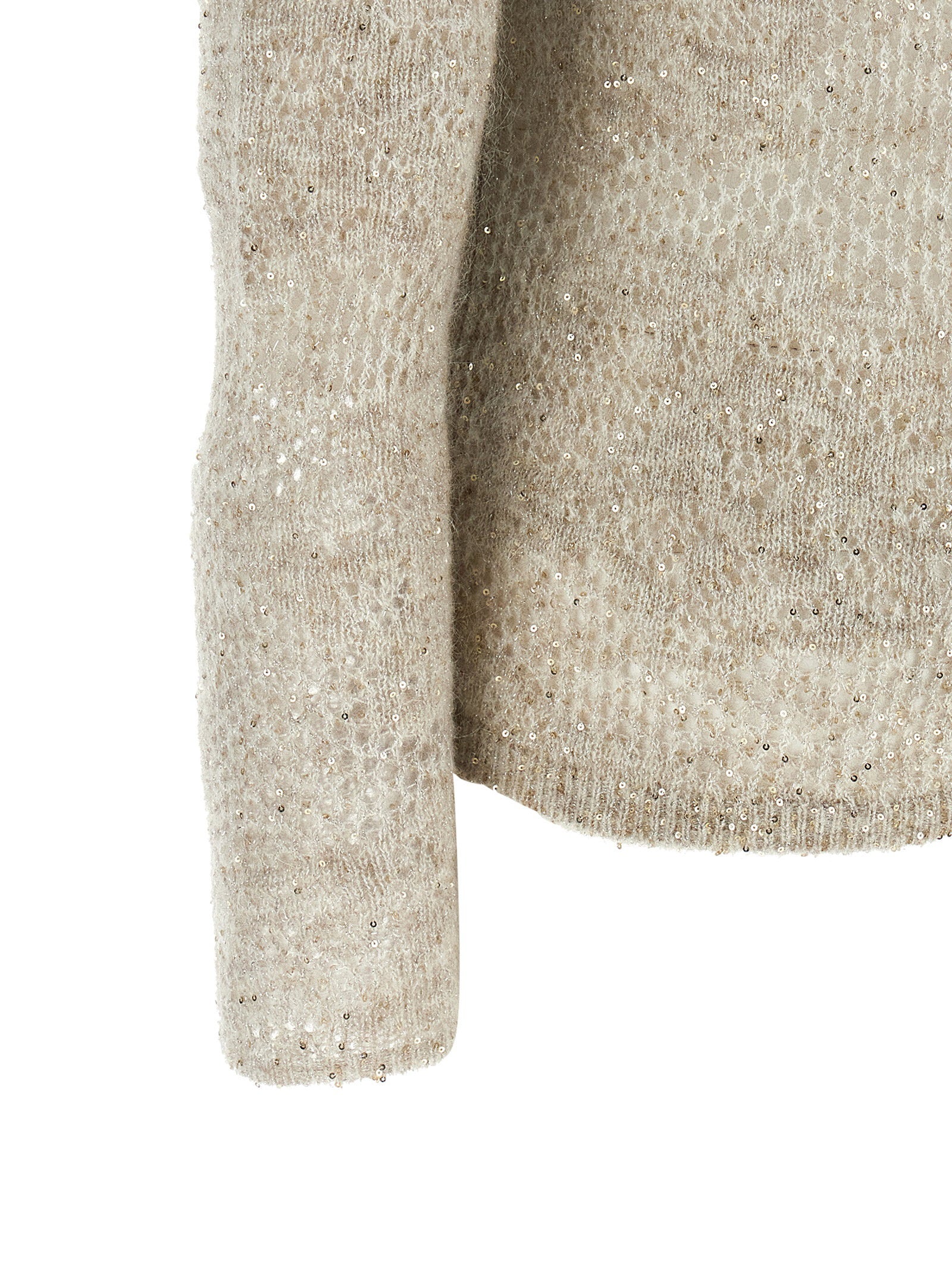 Brunello Cucinelli Flower Lace Sweater Beige