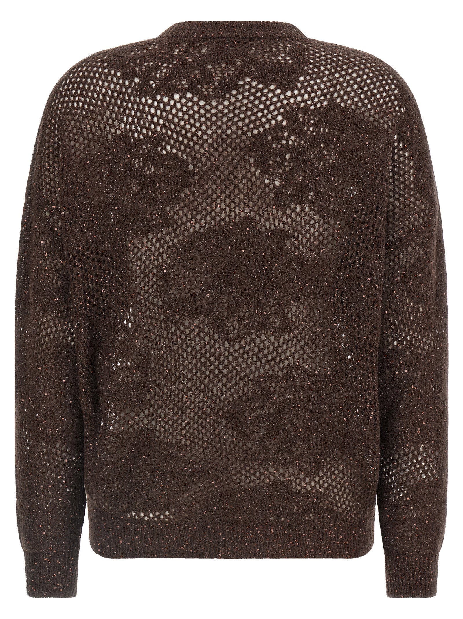 Brunello Cucinelli Flower Lace Sweater Brown