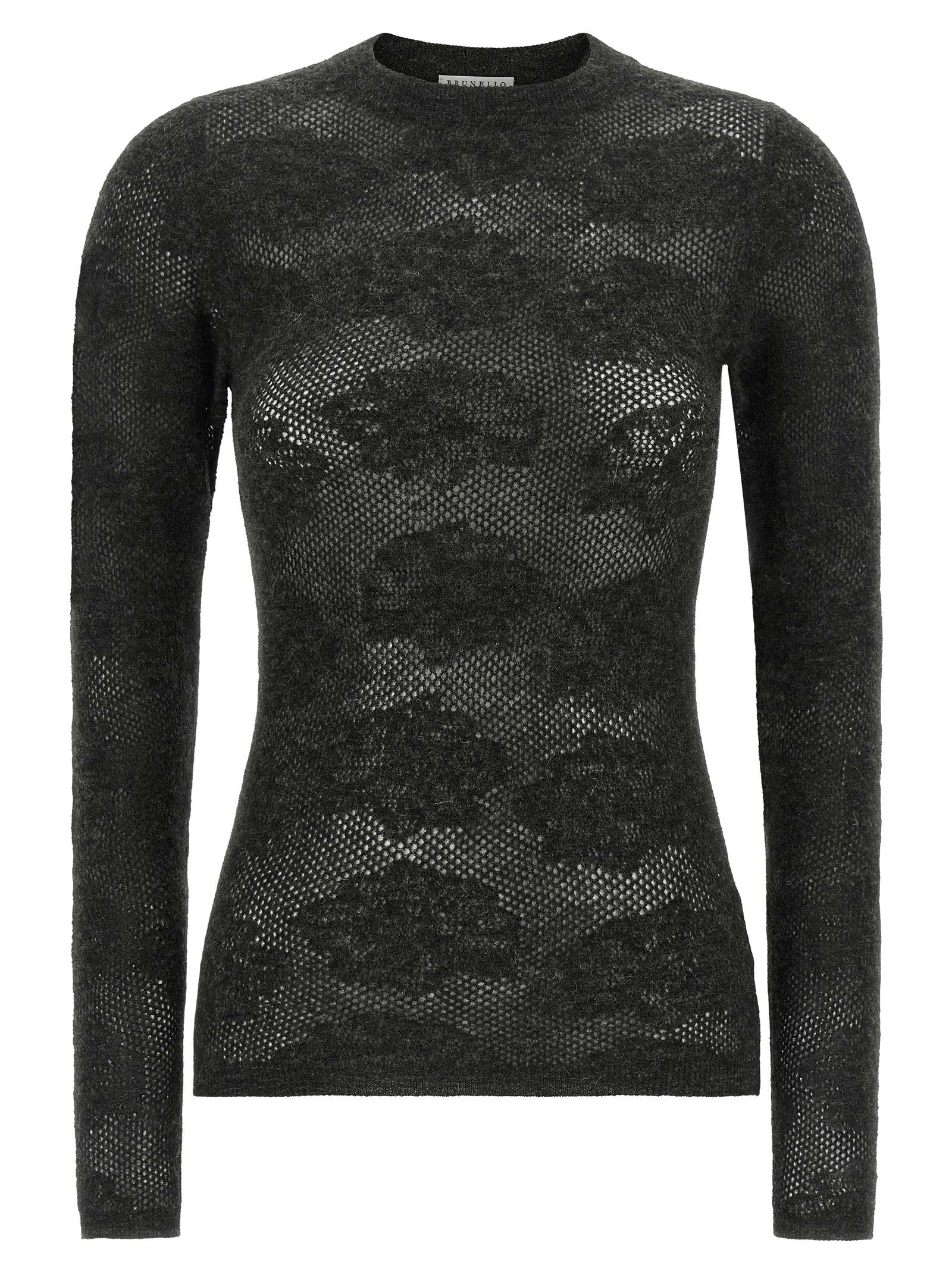 Brunello Cucinelli Flower Lace Sweater Gray