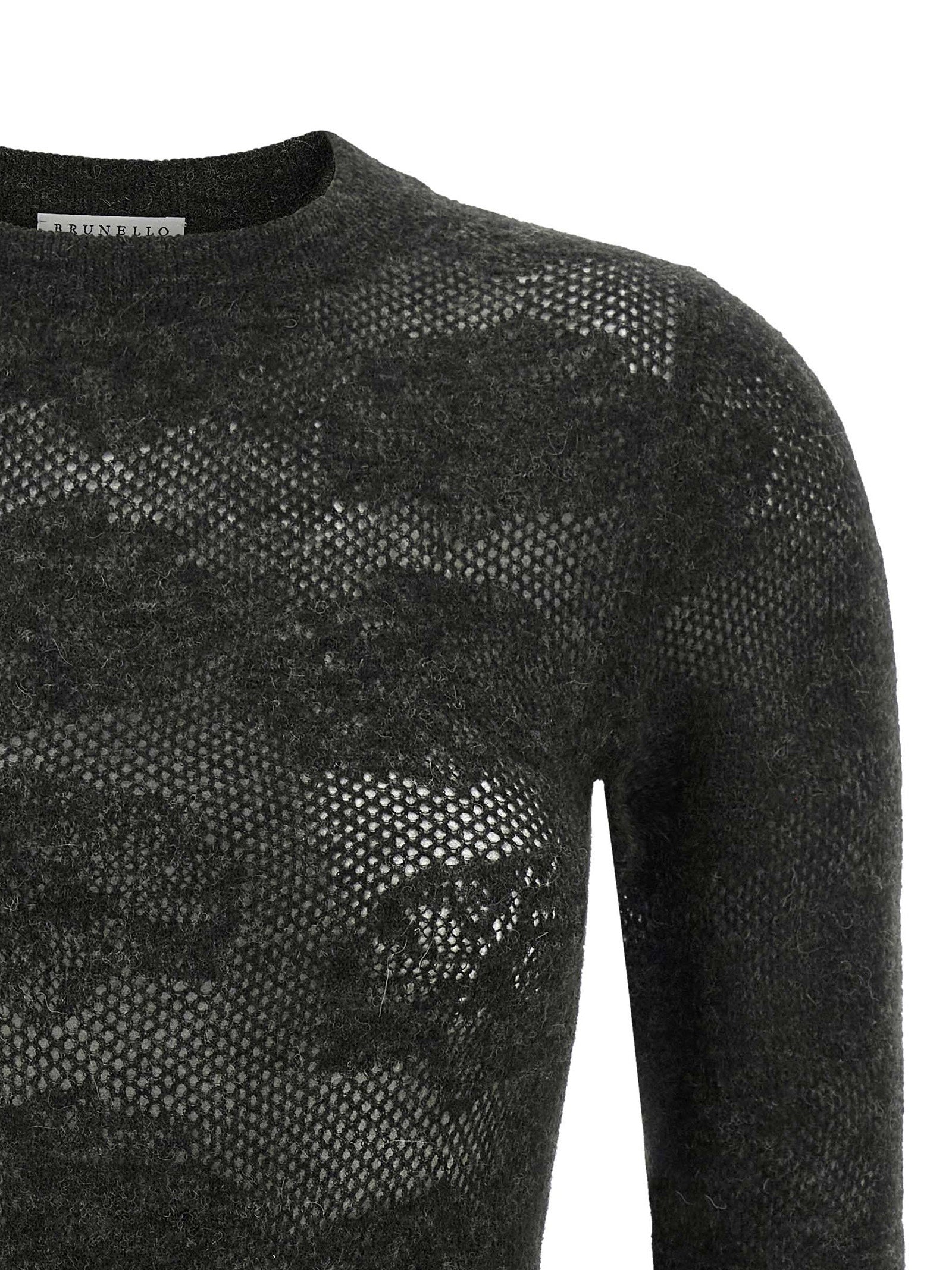 Brunello Cucinelli Flower Lace Sweater Gray