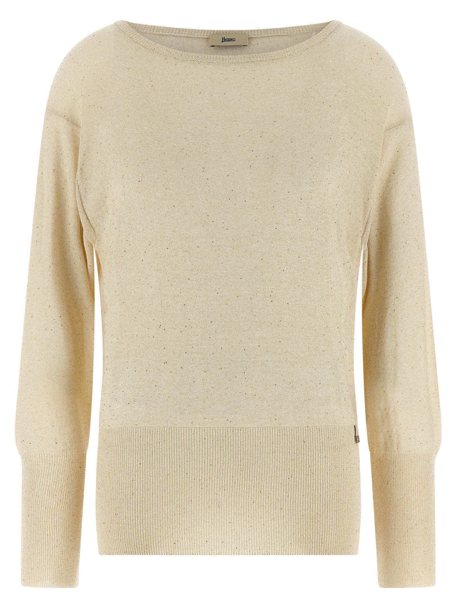 Herno Lamé And Sequin Yarn Sweater Beige