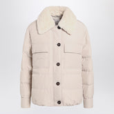 Brunello Cucinelli Light Grey Quilted Jacket with Fur Collar Grey