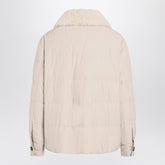 Brunello Cucinelli Light Grey Quilted Jacket with Fur Collar Grey