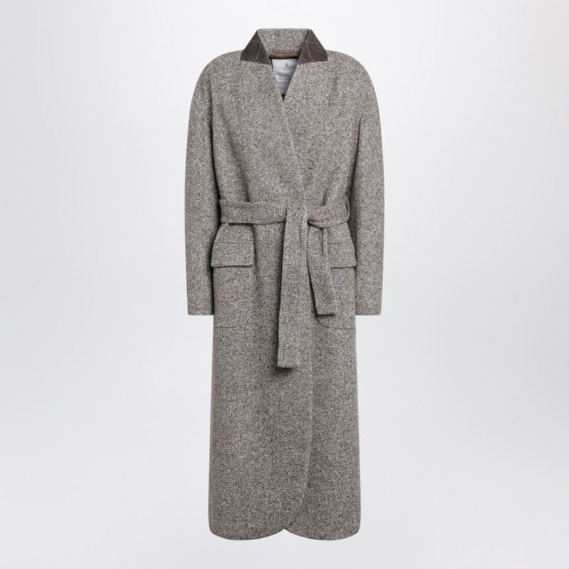 Brunello Cucinelli Brown Mélange Wool-Blend Coat with Belt Brown