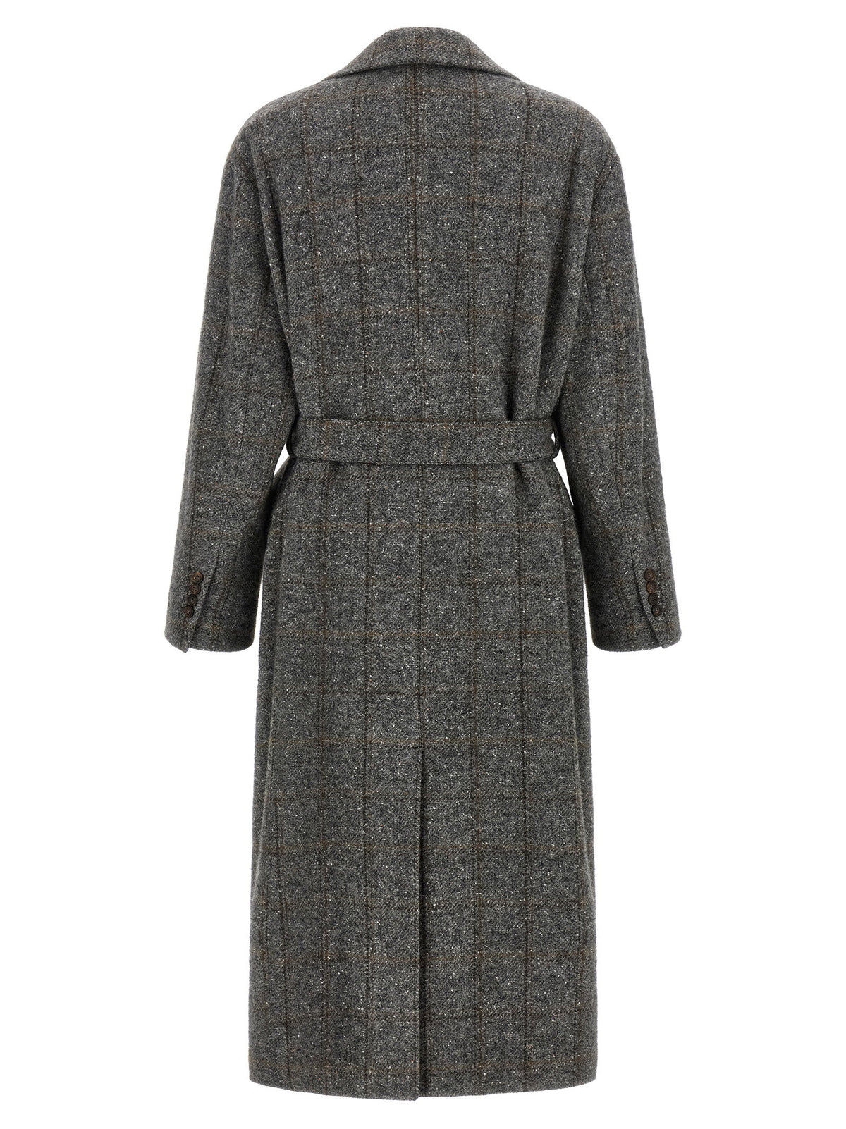Brunello Cucinelli Check Tweed Coat Gray