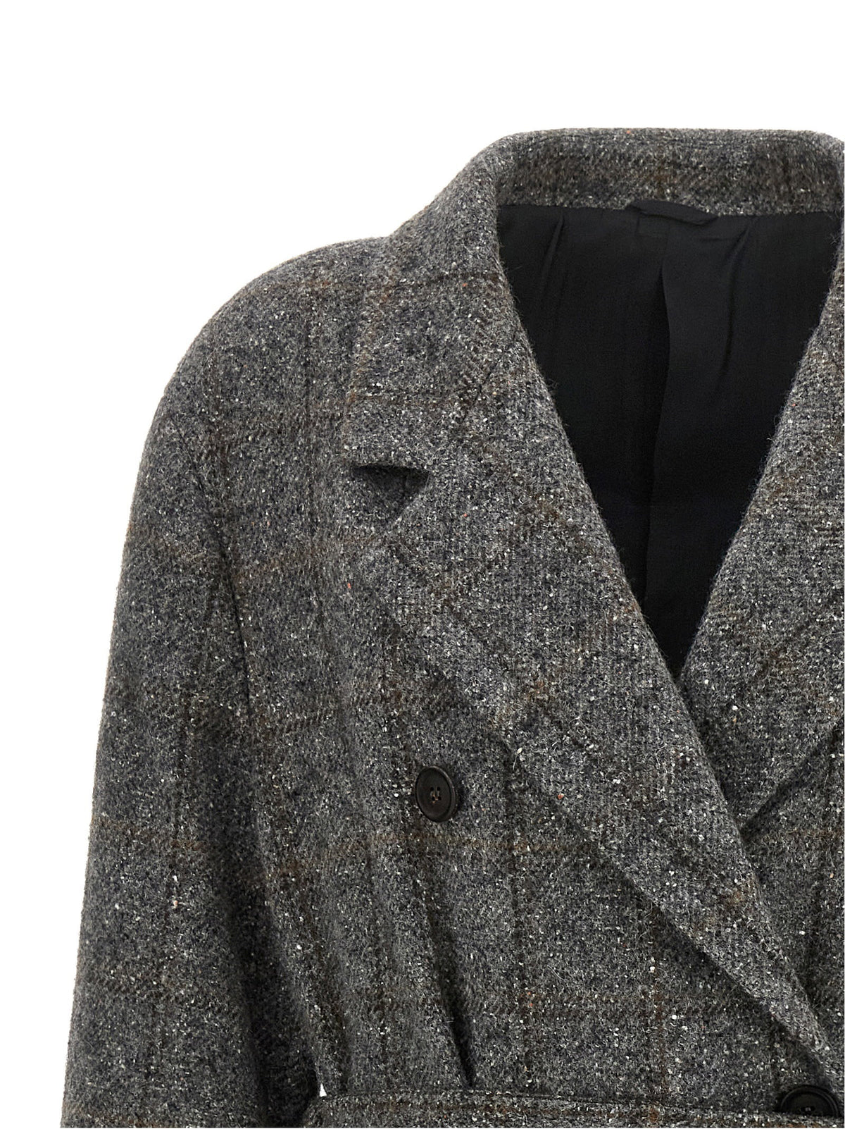 Brunello Cucinelli Check Tweed Coat Gray