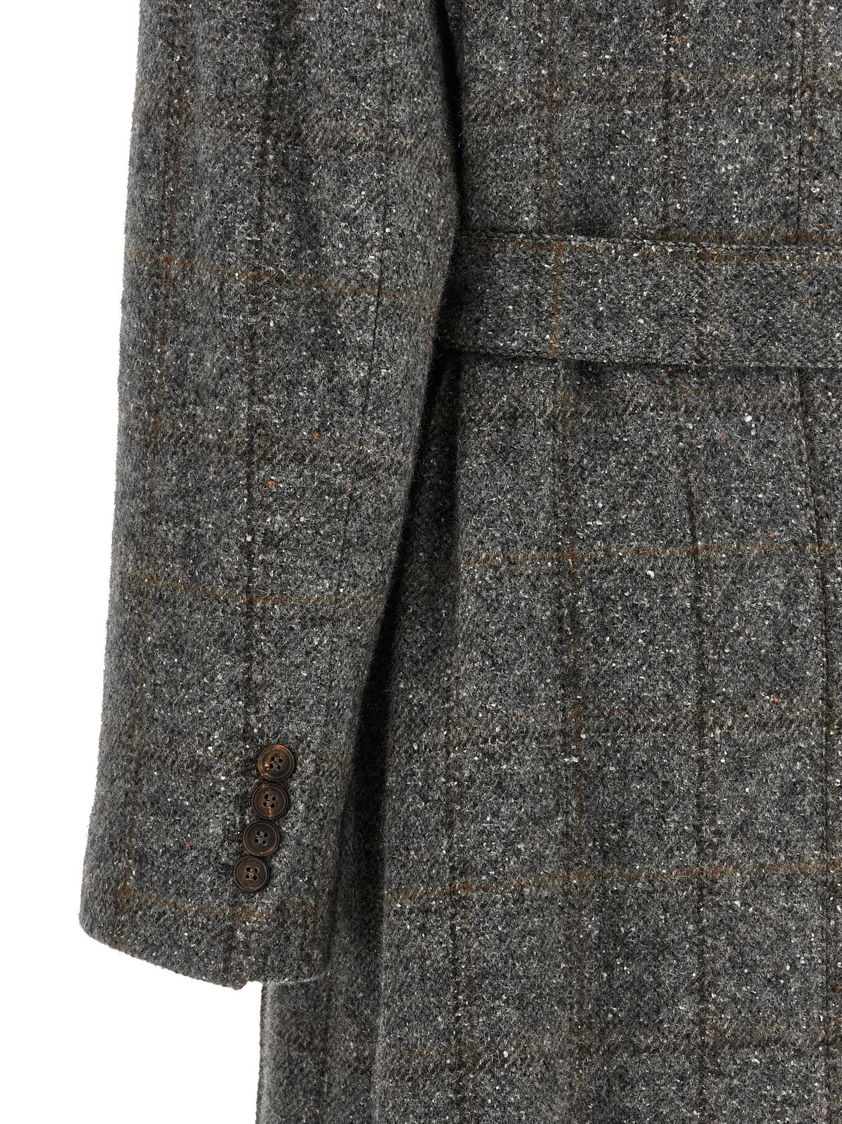 Brunello Cucinelli Check Tweed Coat Gray