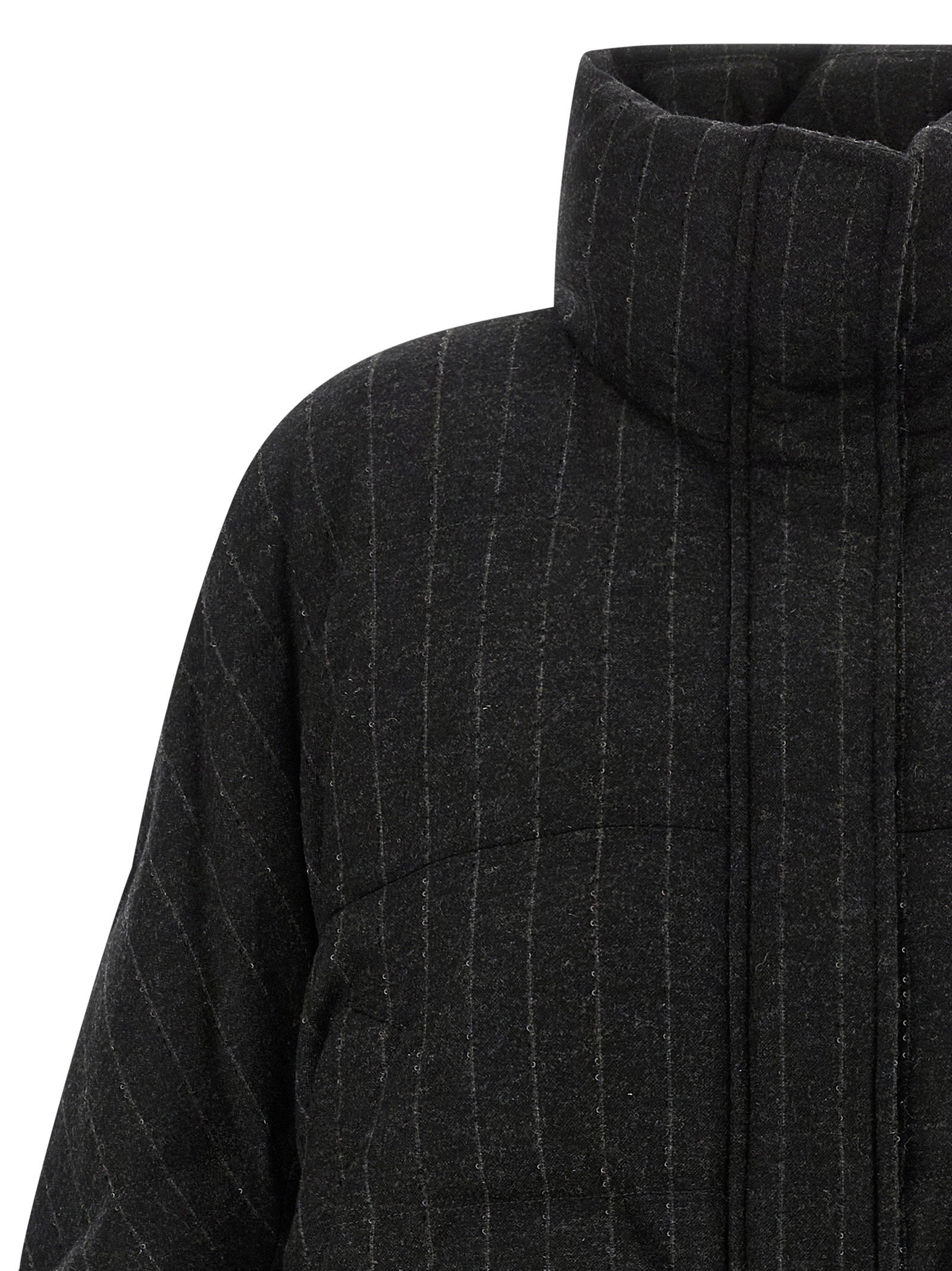Brunello Cucinelli Micro Sequin Pinstriped Crop Down Jacket Gray