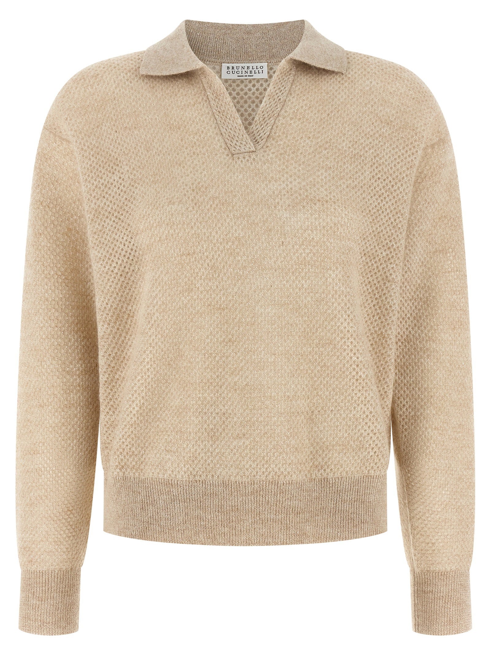 Brunello Cucinelli Waffle Processing Polo Shirt Gold