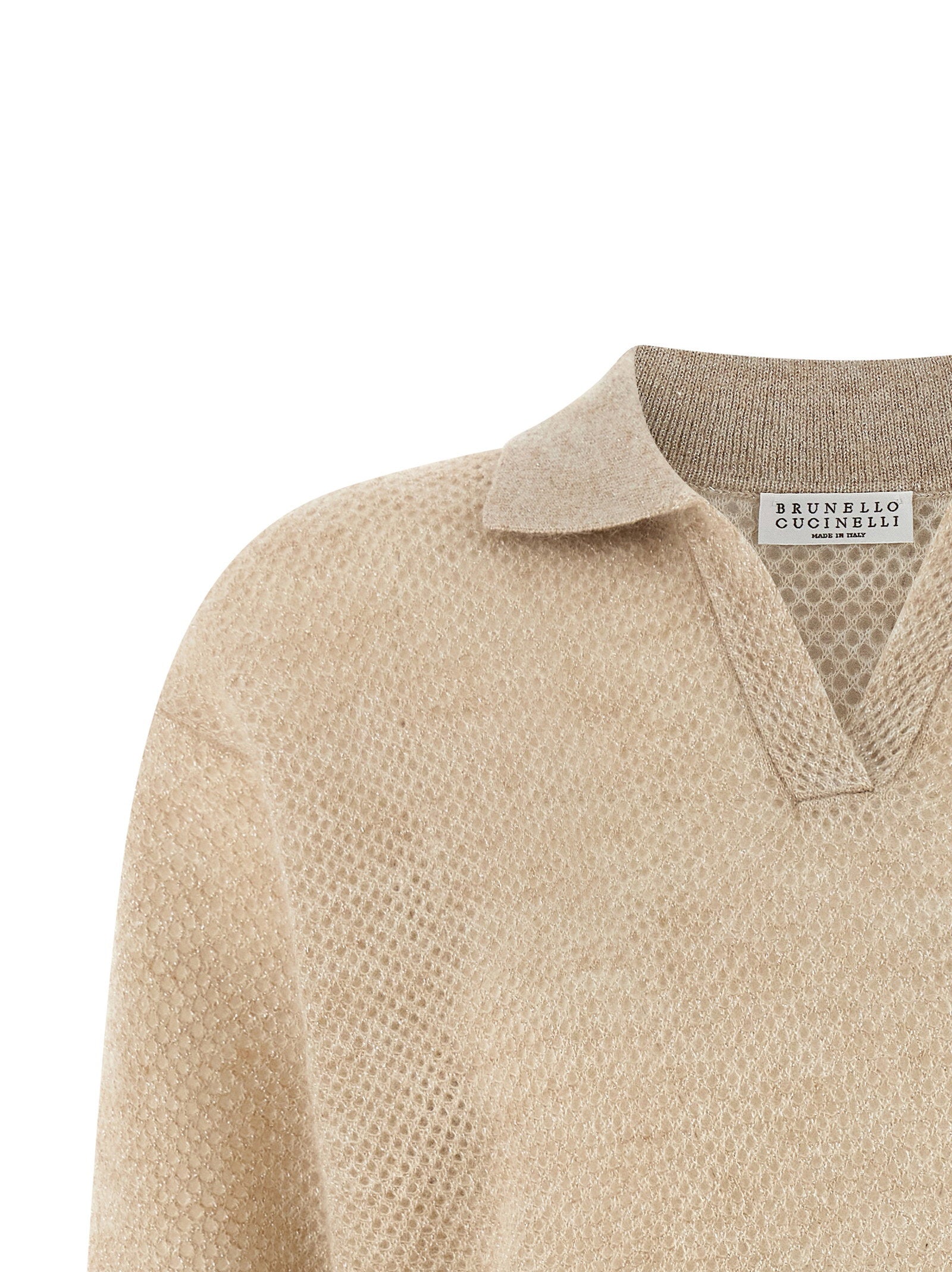 Brunello Cucinelli Waffle Processing Polo Shirt Gold