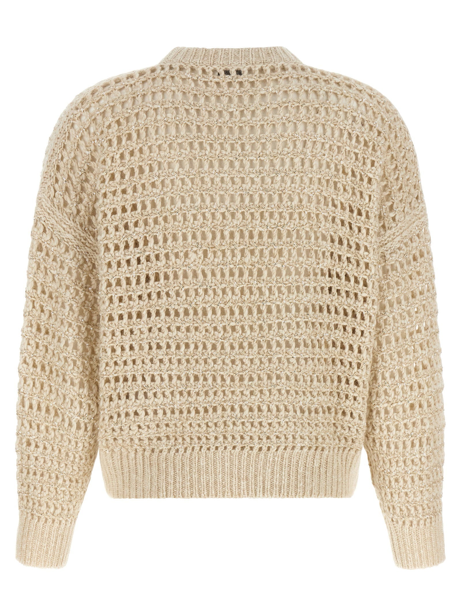 Brunello Cucinelli Dazzling Braids Sweater Beige