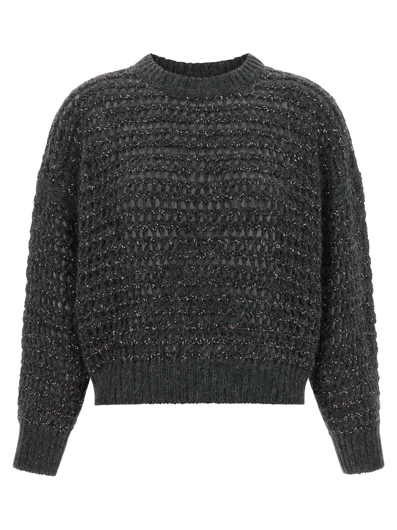 Brunello Cucinelli Dazzling Braids Sweater Gray