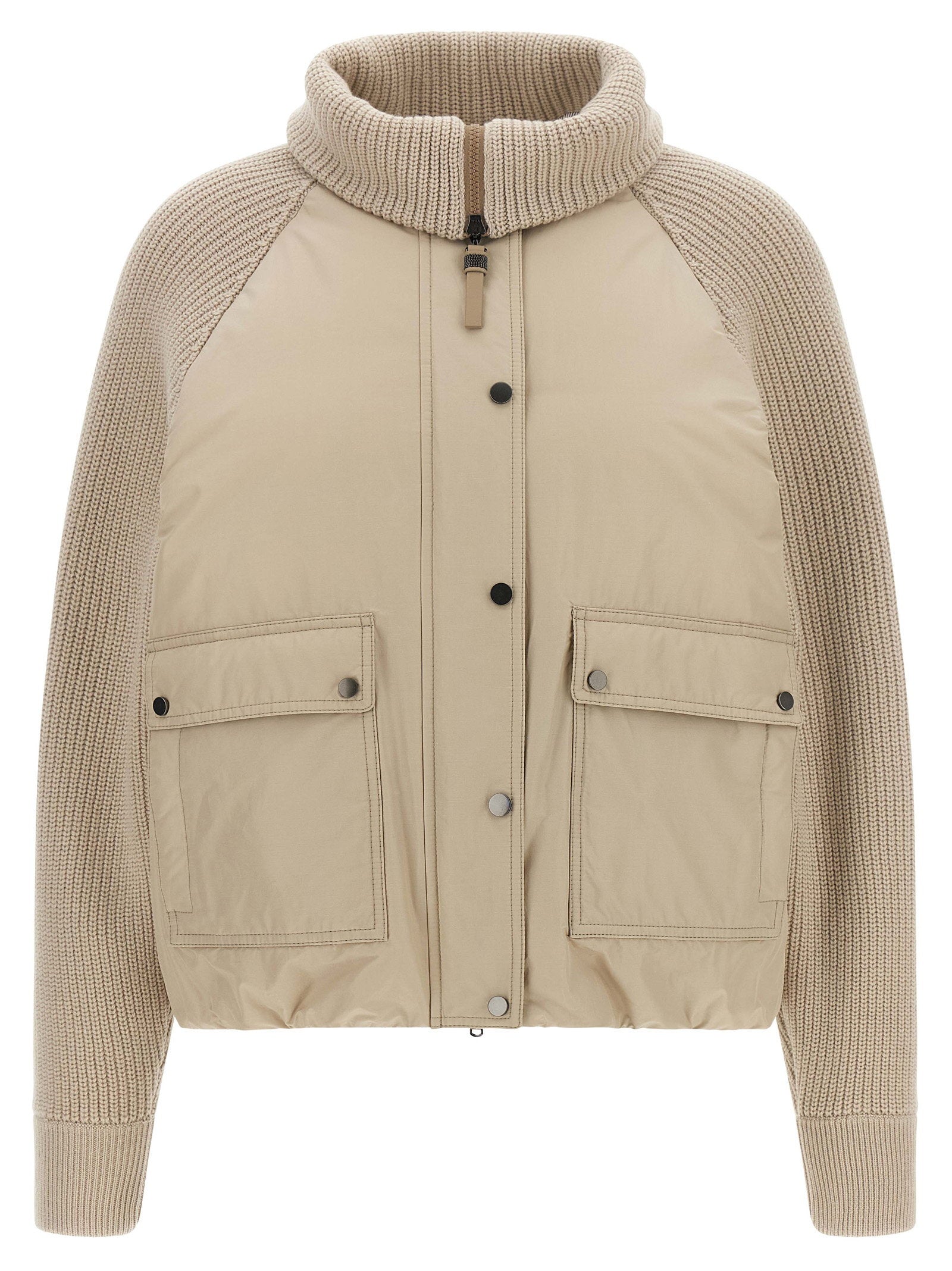 Brunello Cucinelli Knit Insert Down Jacket Beige