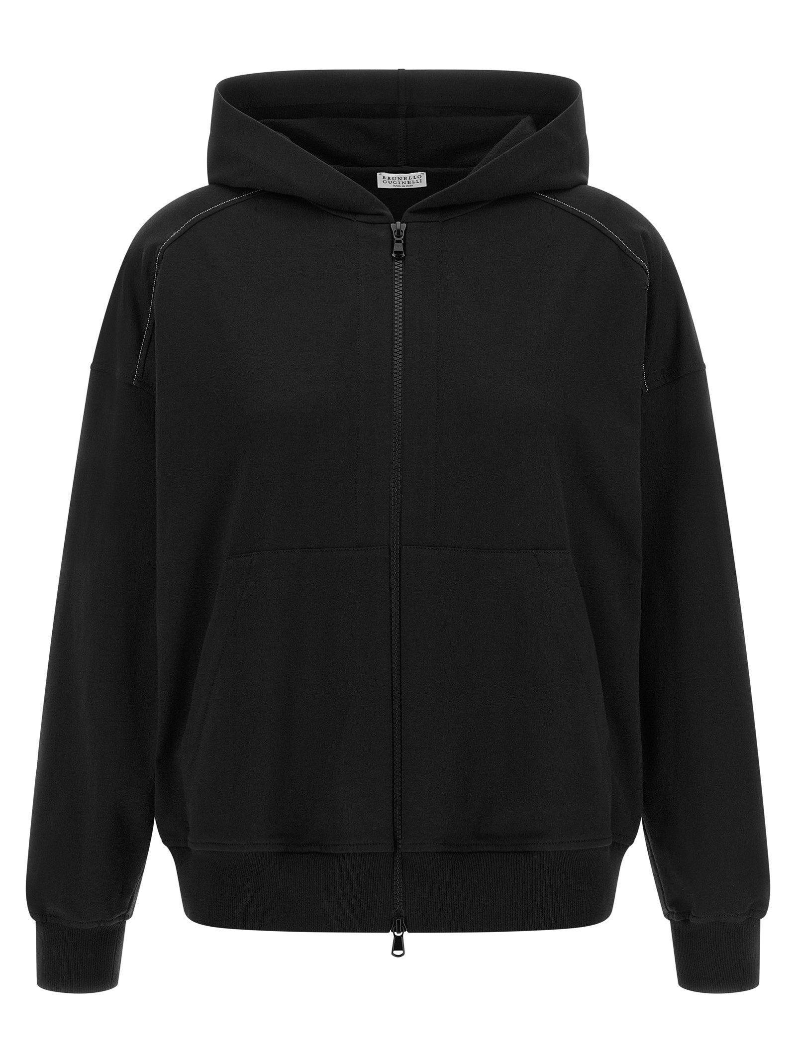 Brunello Cucinelli Shiny Trims Hoodie Black