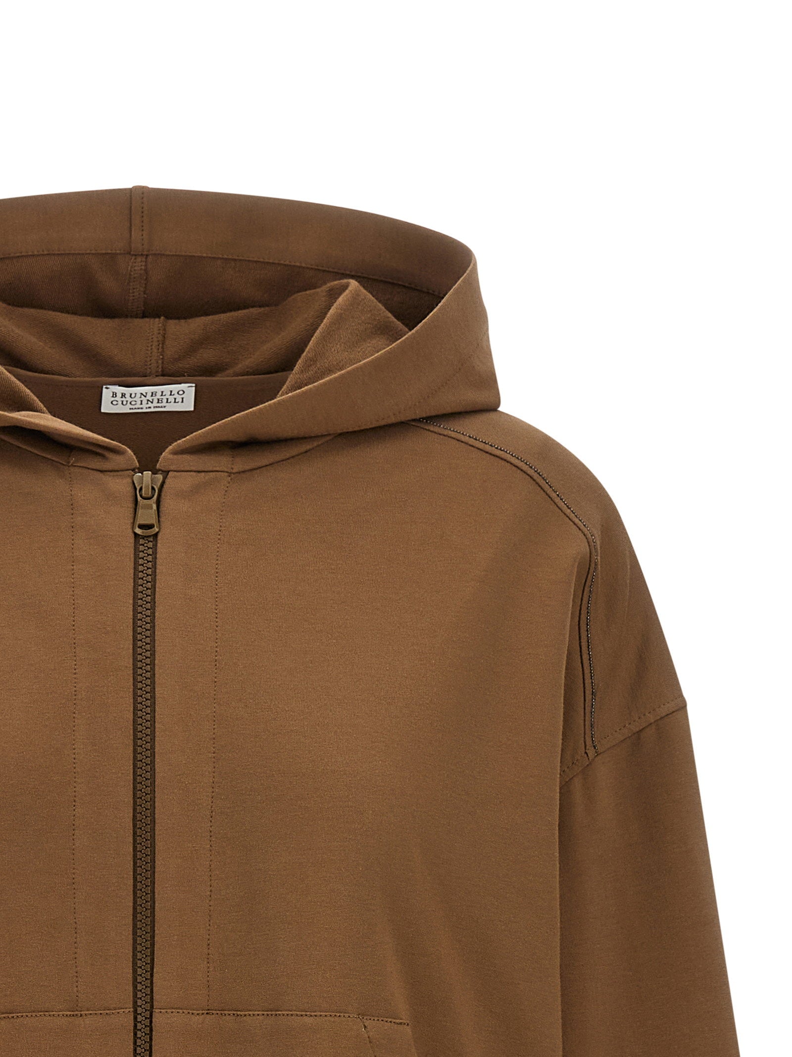 Brunello Cucinelli Shiny Trims Hoodie Brown