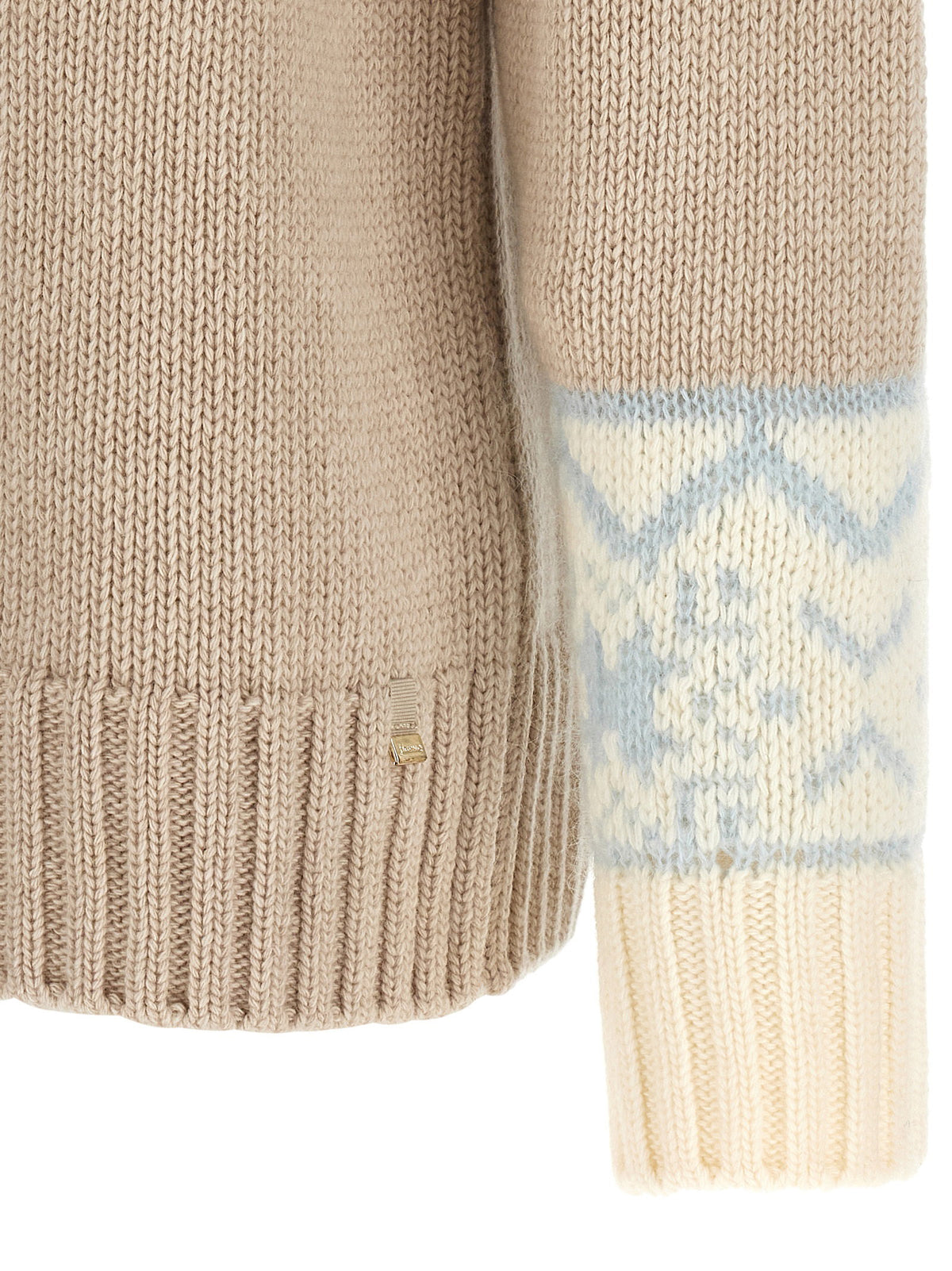 Herno Wool And Cashmere Sweater With Intarsia Beige