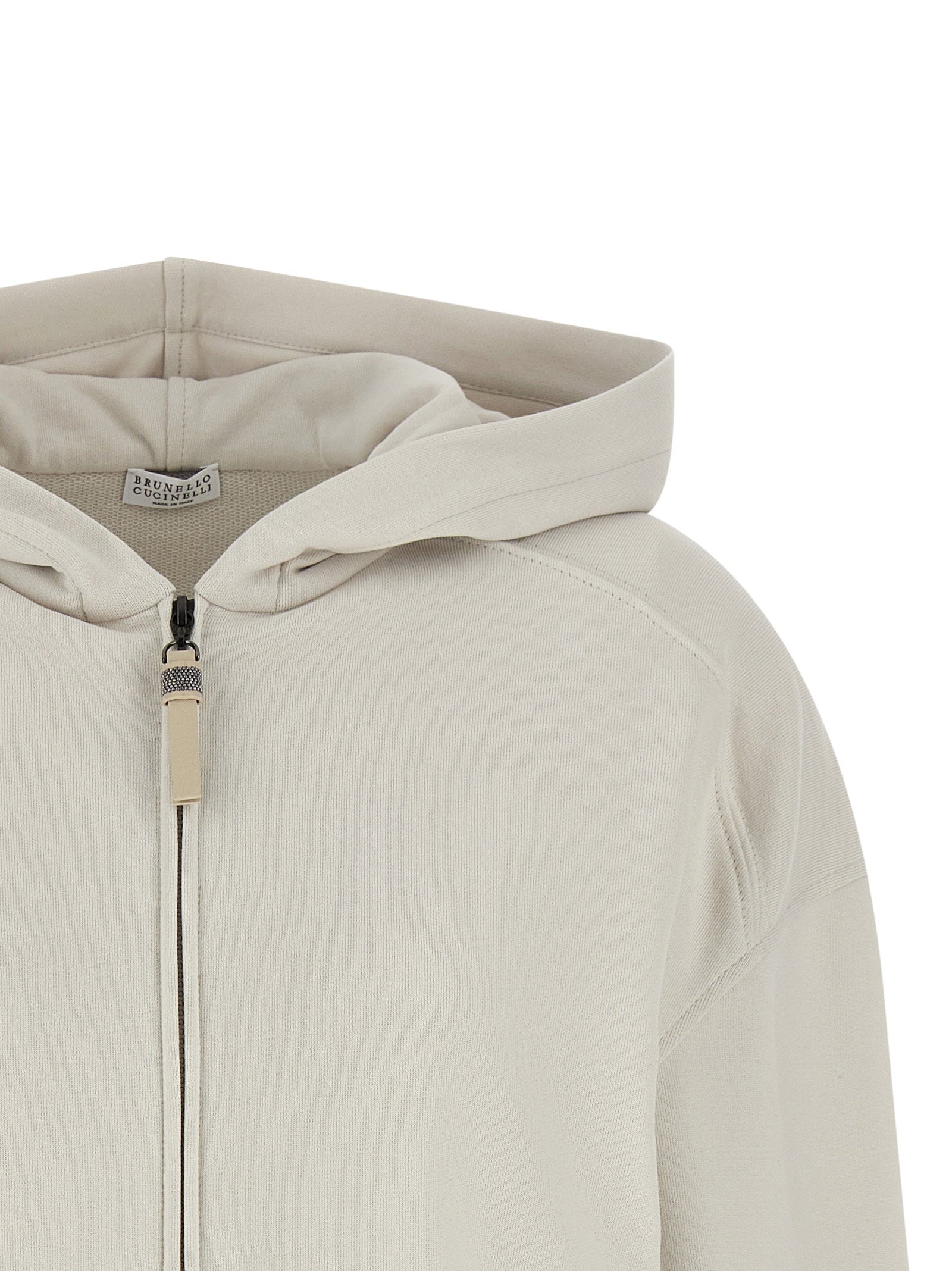 Brunello Cucinelli Shiny Zipper Pull Hoodie Beige