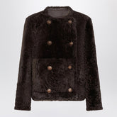 Brunello Cucinelli Reversible Cropped Shearling Fuzzy Jacket in Brown