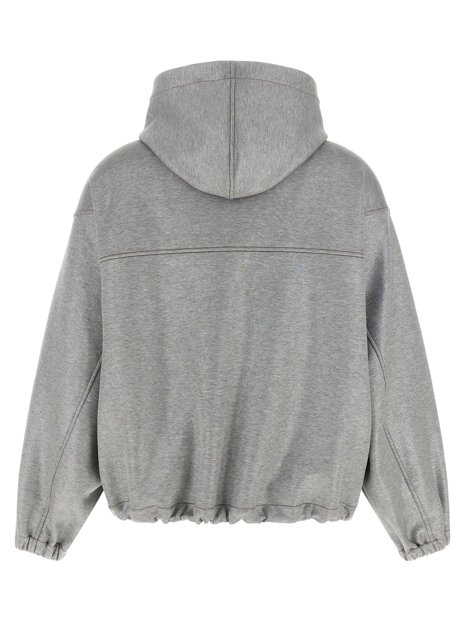 Brunello Cucinelli Shiny Zipper Pull Bomber Jacket Silver