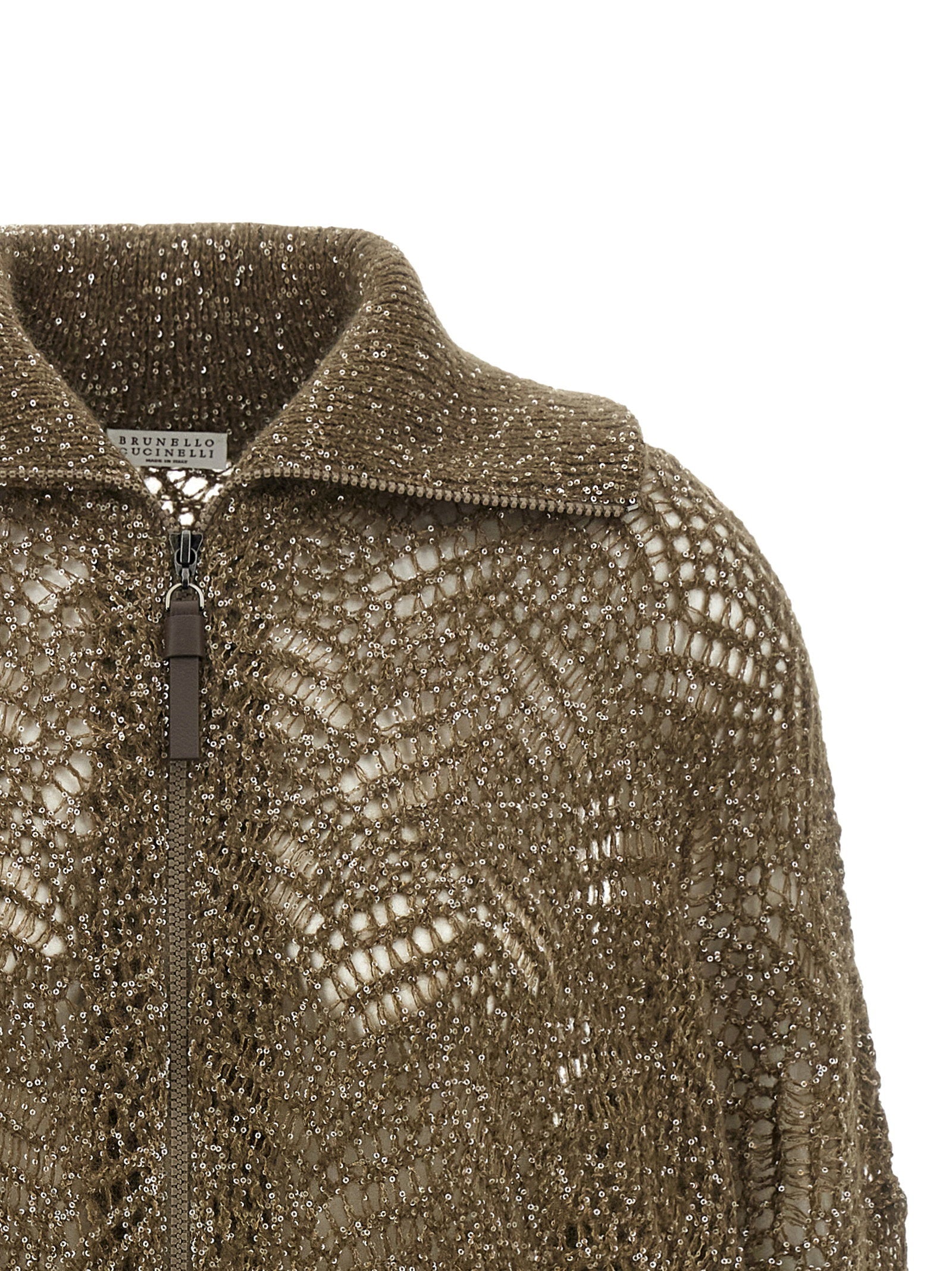 Brunello Cucinelli Dazzling Abstract Leaf Cardigan Brown