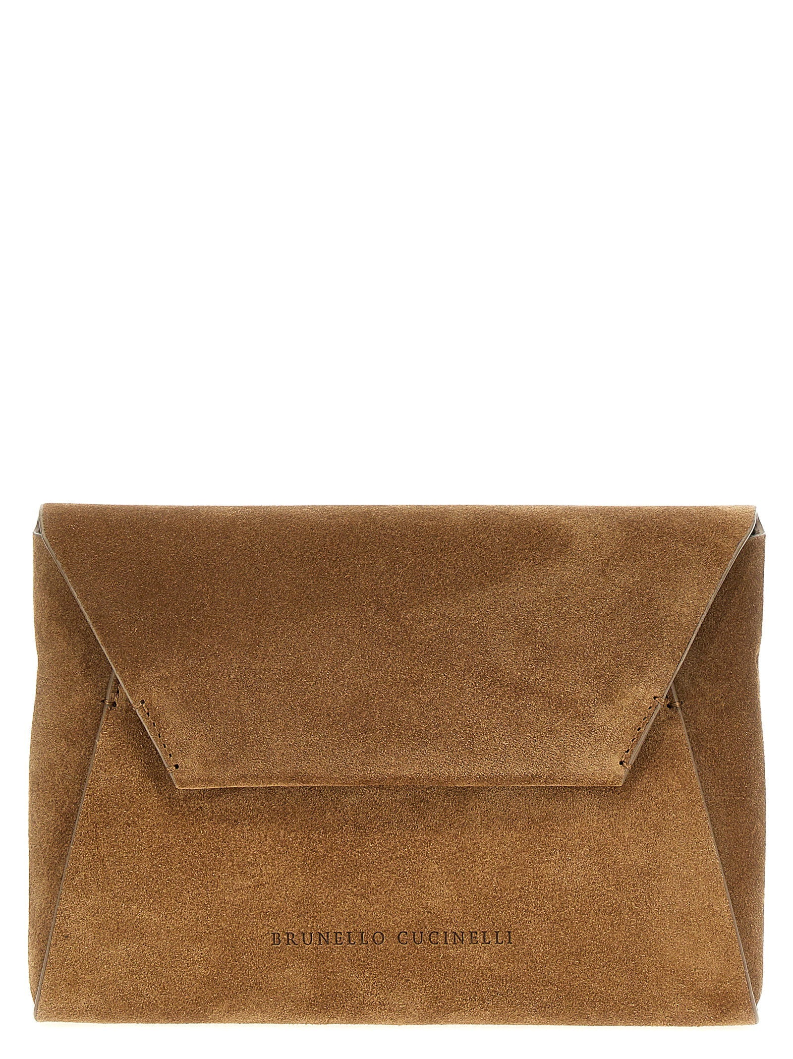 Brunello Cucinelli Monile Suede Clutch Bag Brown