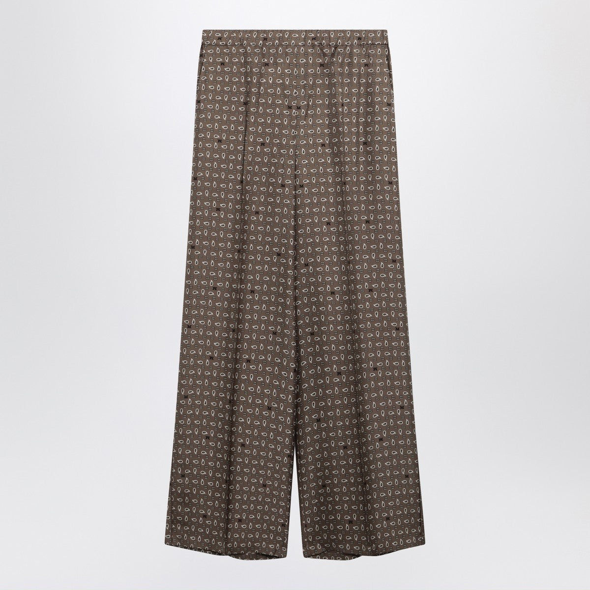 Max Mara Printed Silk Wide-Leg Trousers Brown