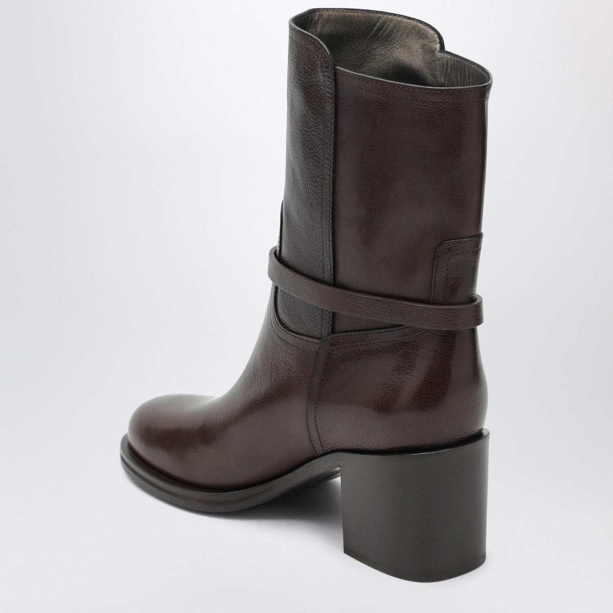 Brunello Cucinelli Brown Leather Ankle Boots with Heel Brown