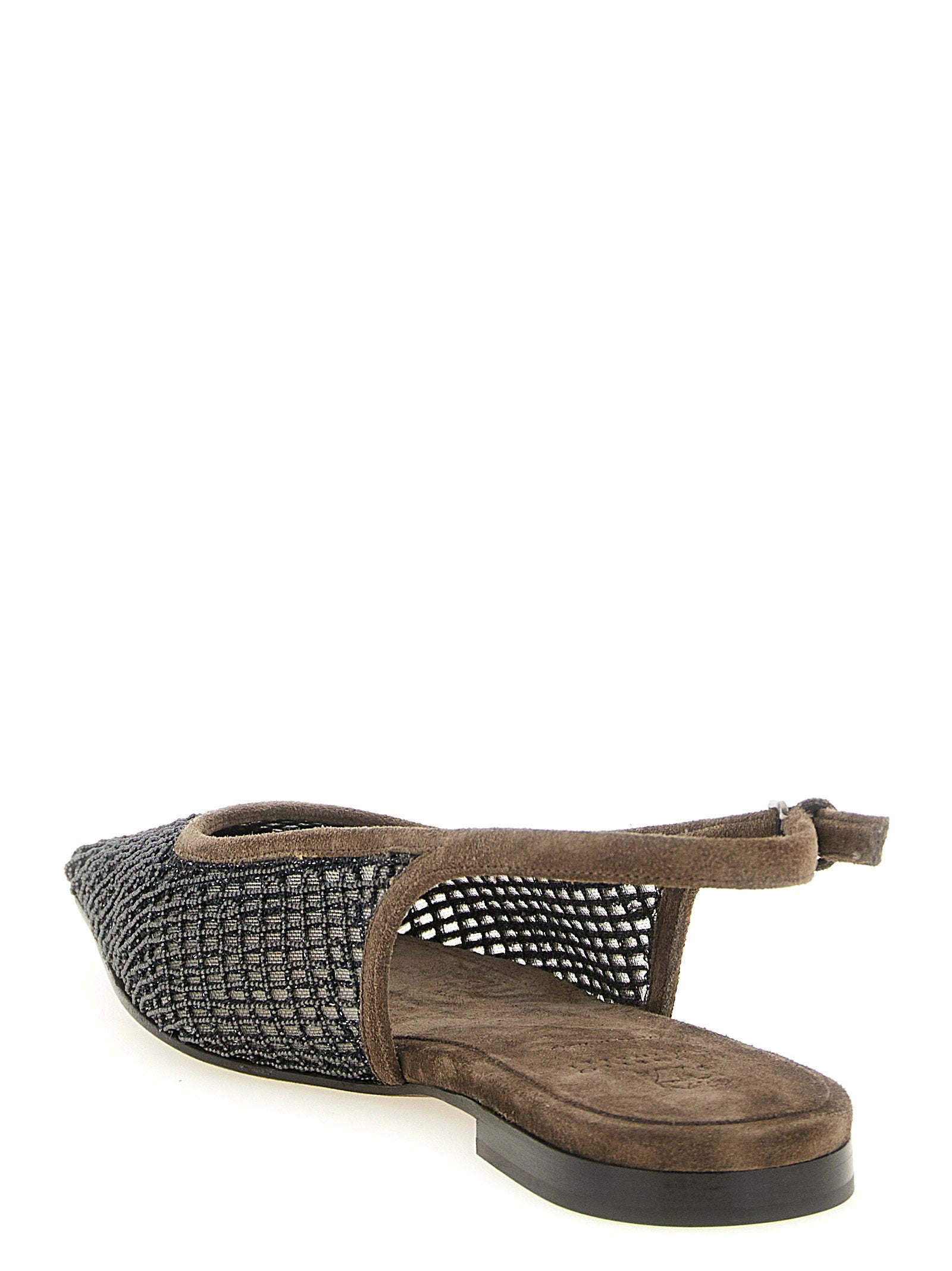 Brunello Cucinelli Precious Net Embroidery Slingback Brown