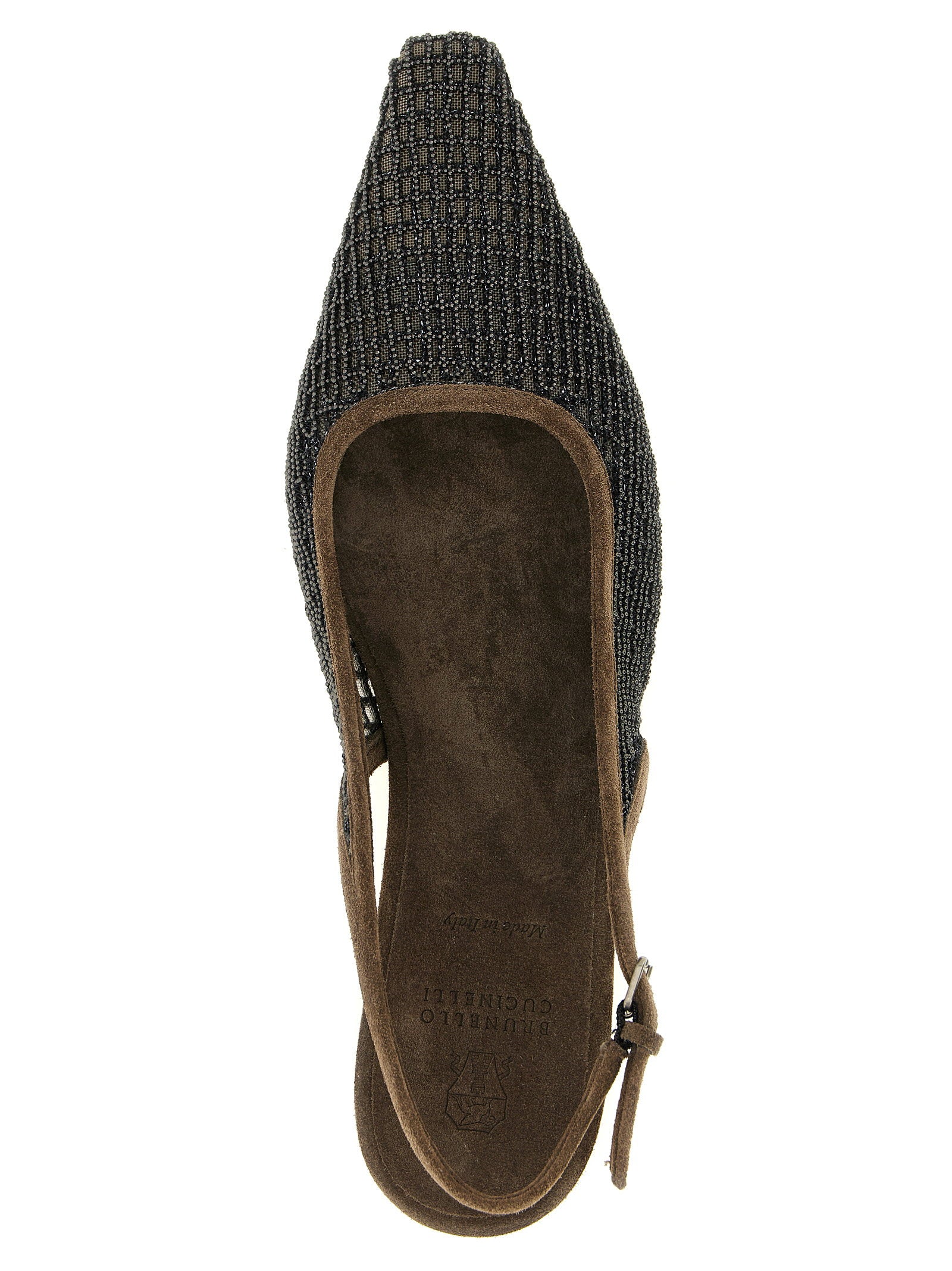 Brunello Cucinelli Precious Net Embroidery Slingback Brown