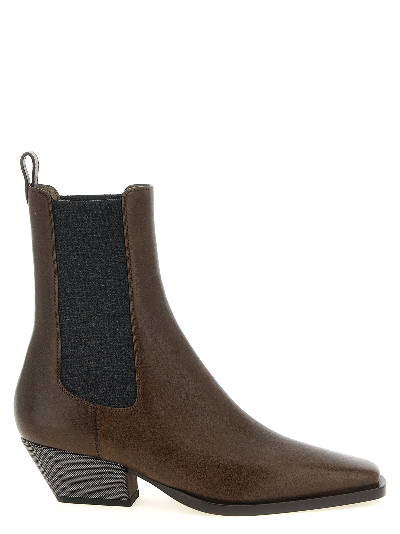 Brunello Cucinelli Precious Heel Ankle Boots Brown