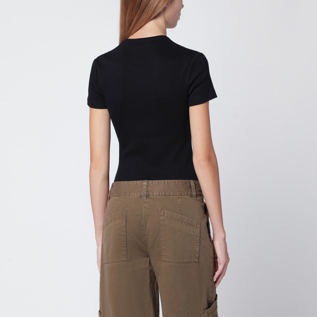 Off White Black Cotton Crewneck T-shirt with Contrasting OFF Logo Black