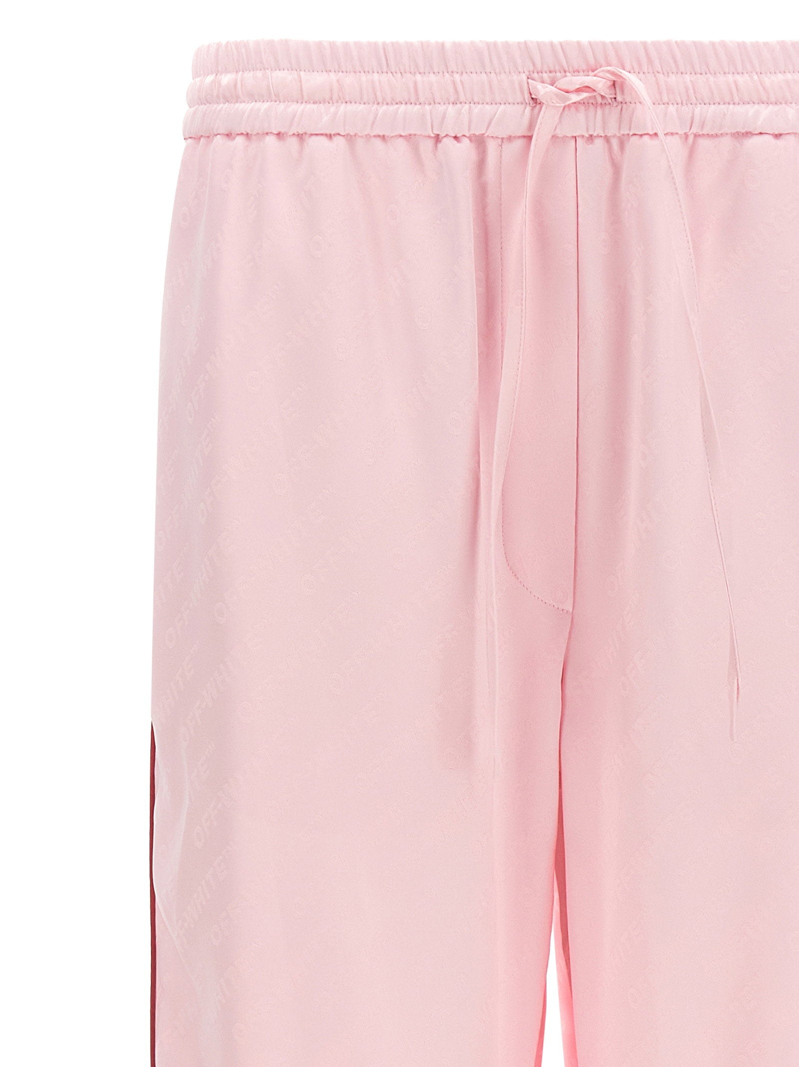Off White Jacquard Satin Pajama Pants Pink