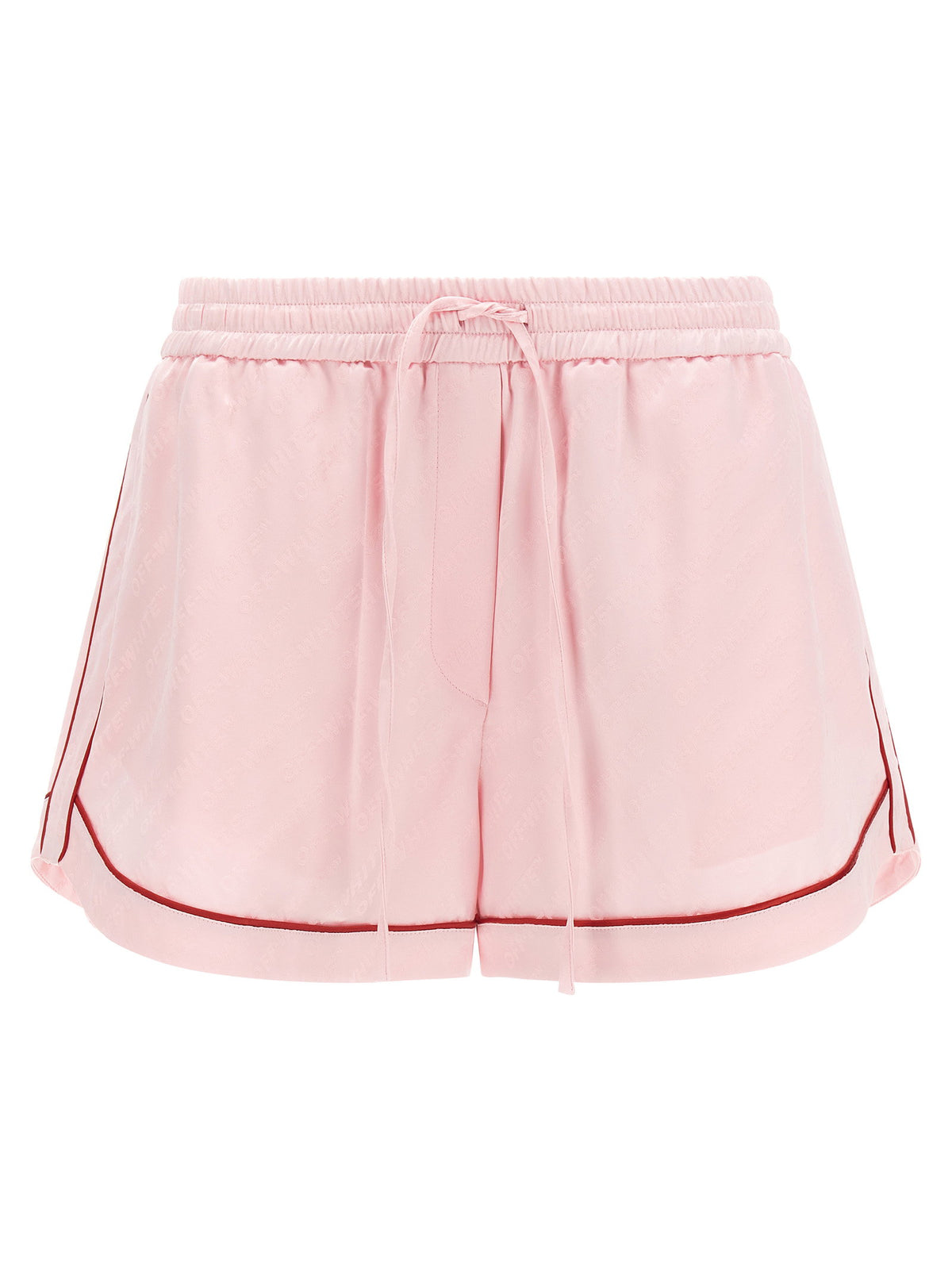 Off White Jacquard Satin Pajama Shorts Pink