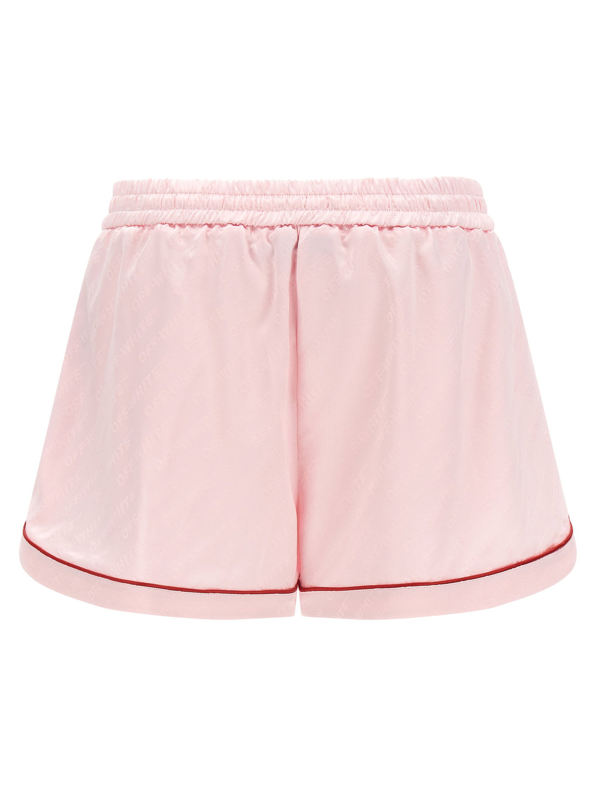 Off White Jacquard Satin Pajama Shorts Pink
