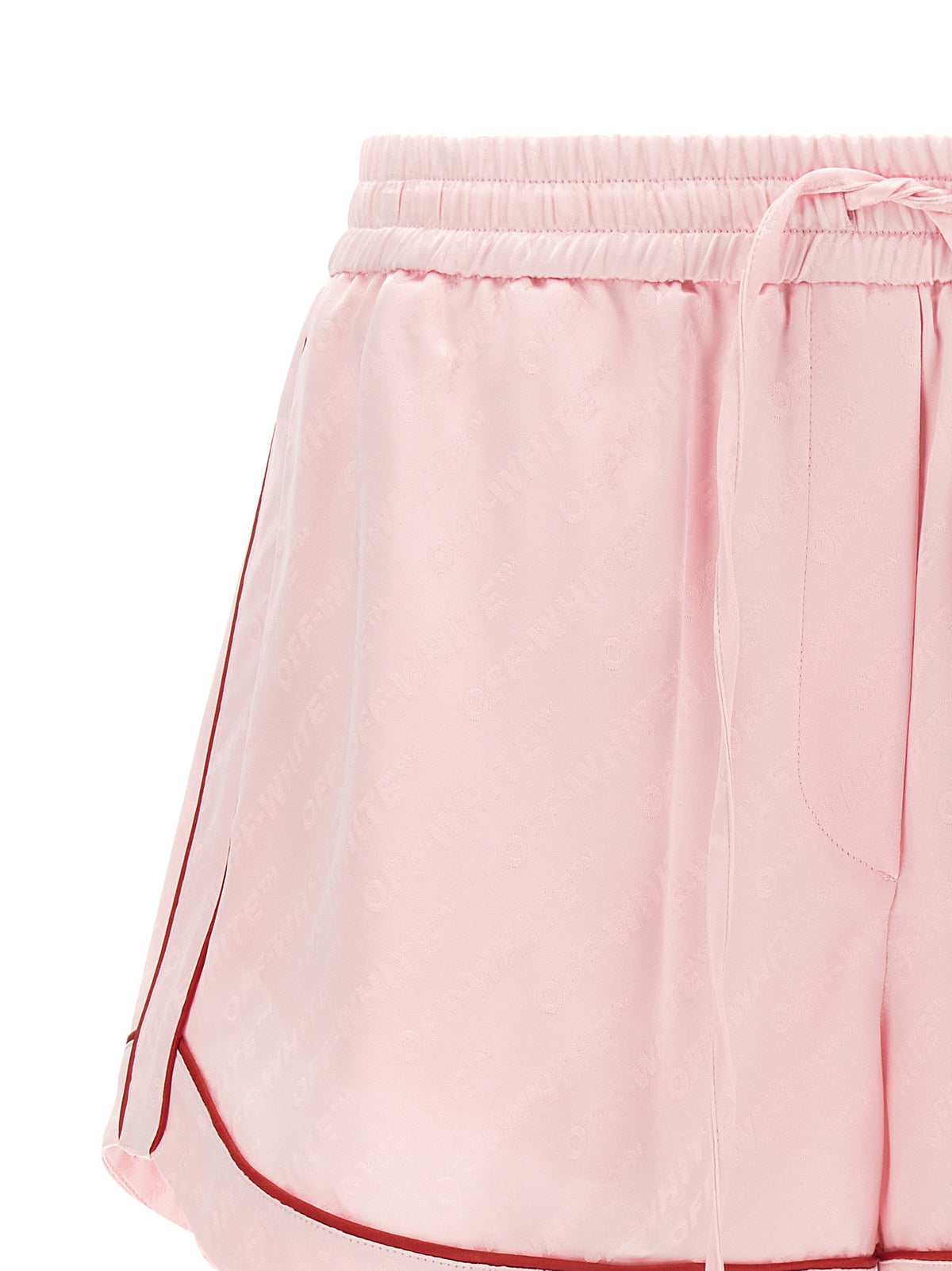 Off White Jacquard Satin Pajama Shorts Pink