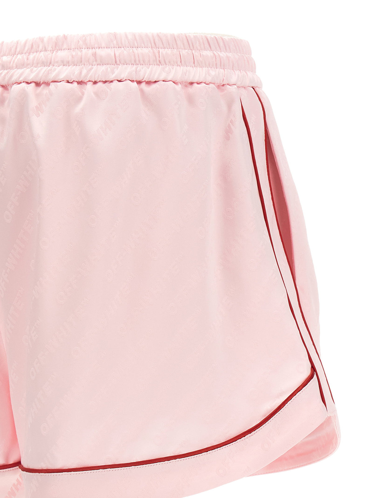 Off White Jacquard Satin Pajama Shorts Pink