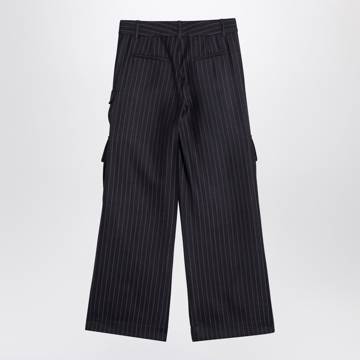 Off White Wide Pinstripe Wool-Blend Cargo Trousers Blue