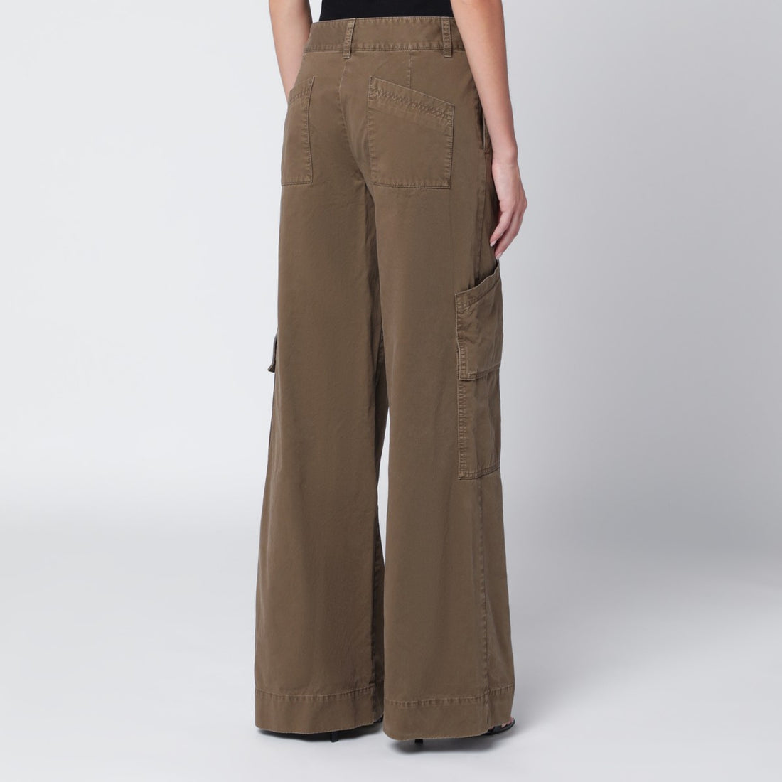 Off White Brown Cargo Cotton-Blend Trousers Green
