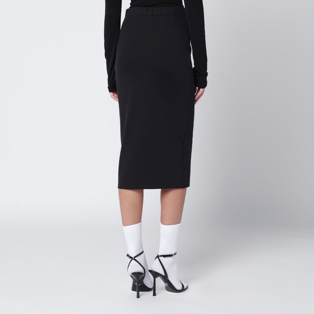 Off White Black Pencil Skirt with Elasticated Waistband and Contrasting Logo Black